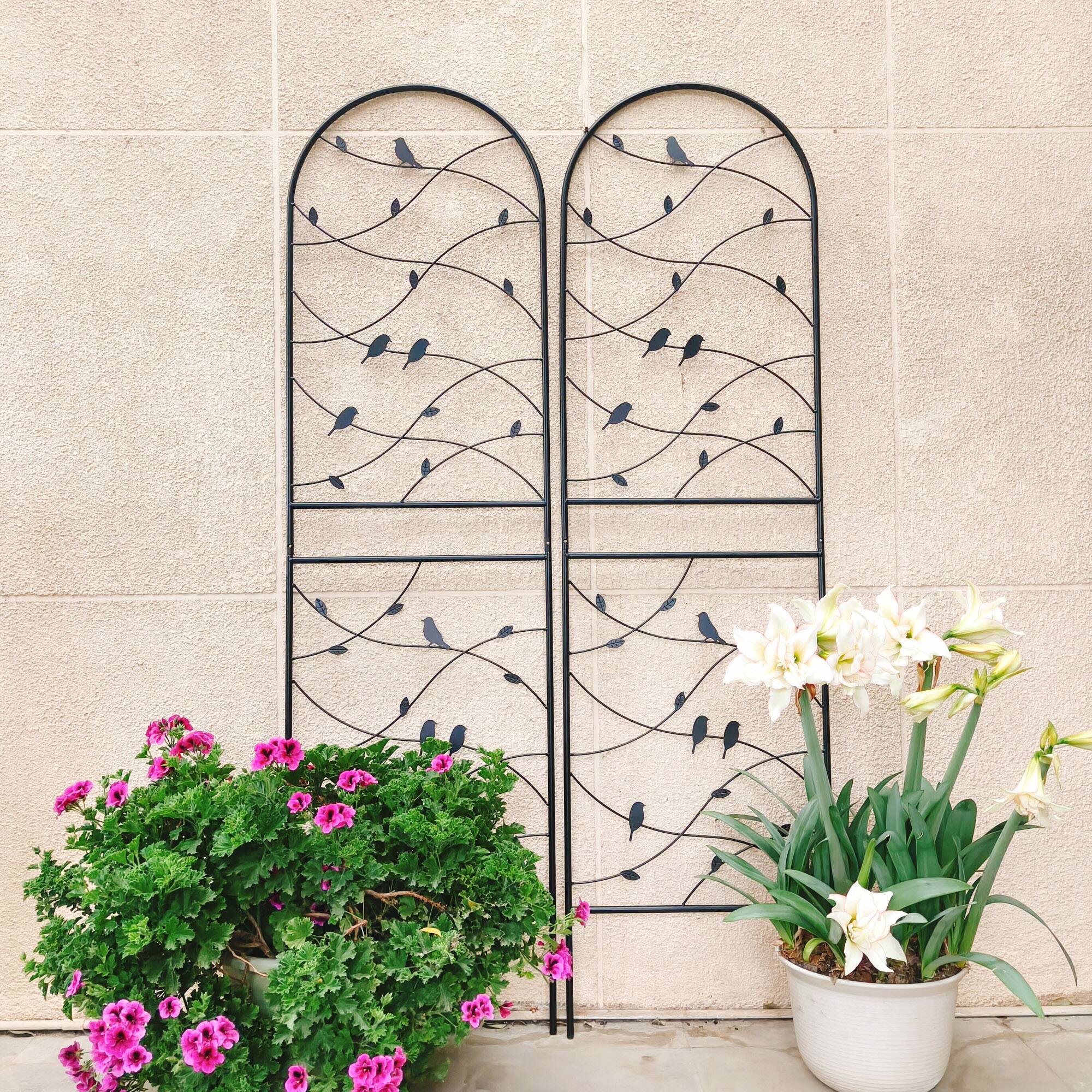 Back. Loheer - Rustproof Metal Garden Trellis Set, 5.9 ft x 1.64 ft Climbing Plant Support for Outdoor Decor, 2 Pack - Black.