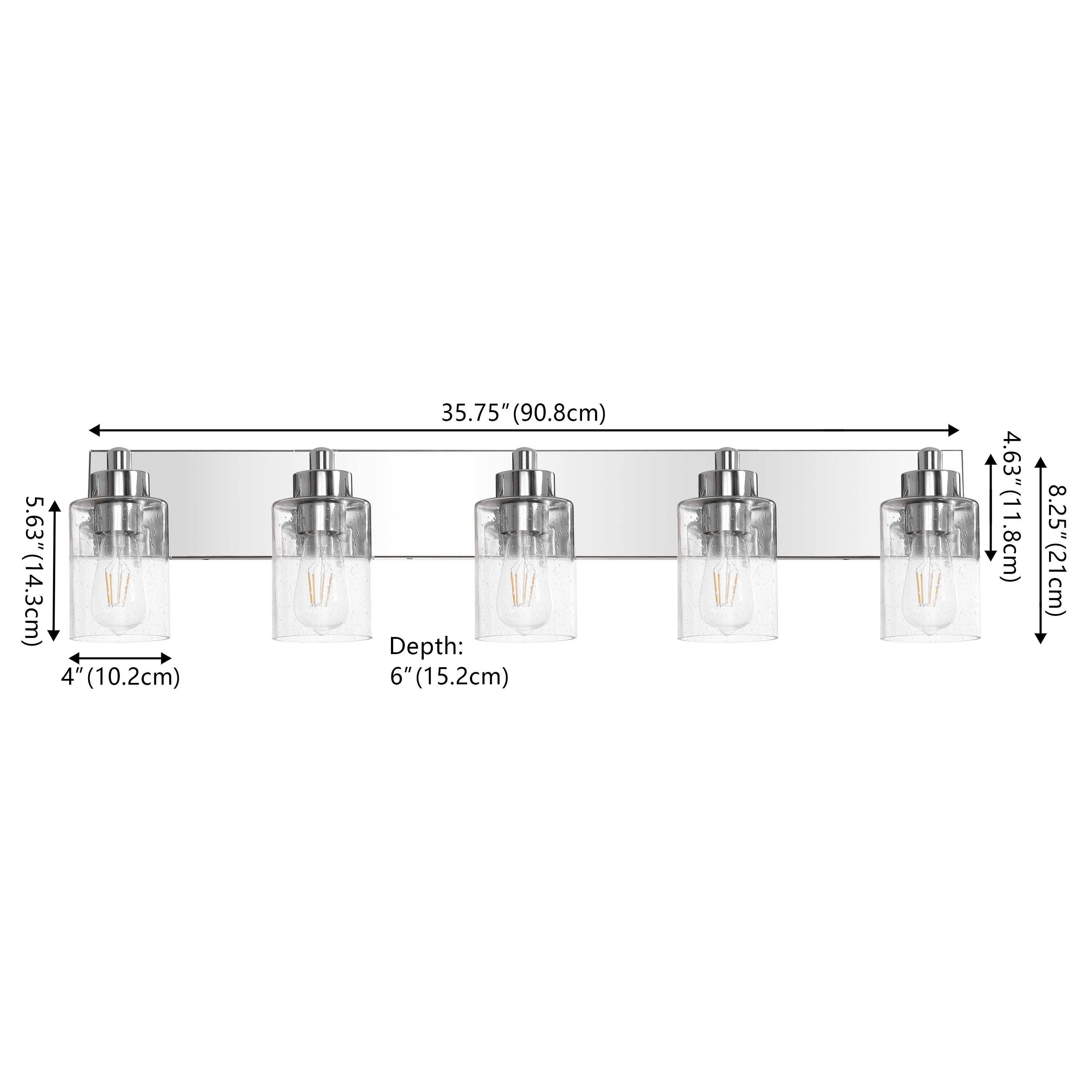 5.63" (14.3cm)  
4" (10.2cm)  
35.75" (90.8cm)  
Depth: 6" (15.2cm)  
4.63" (11.8cm)  
8.25" (21cm)