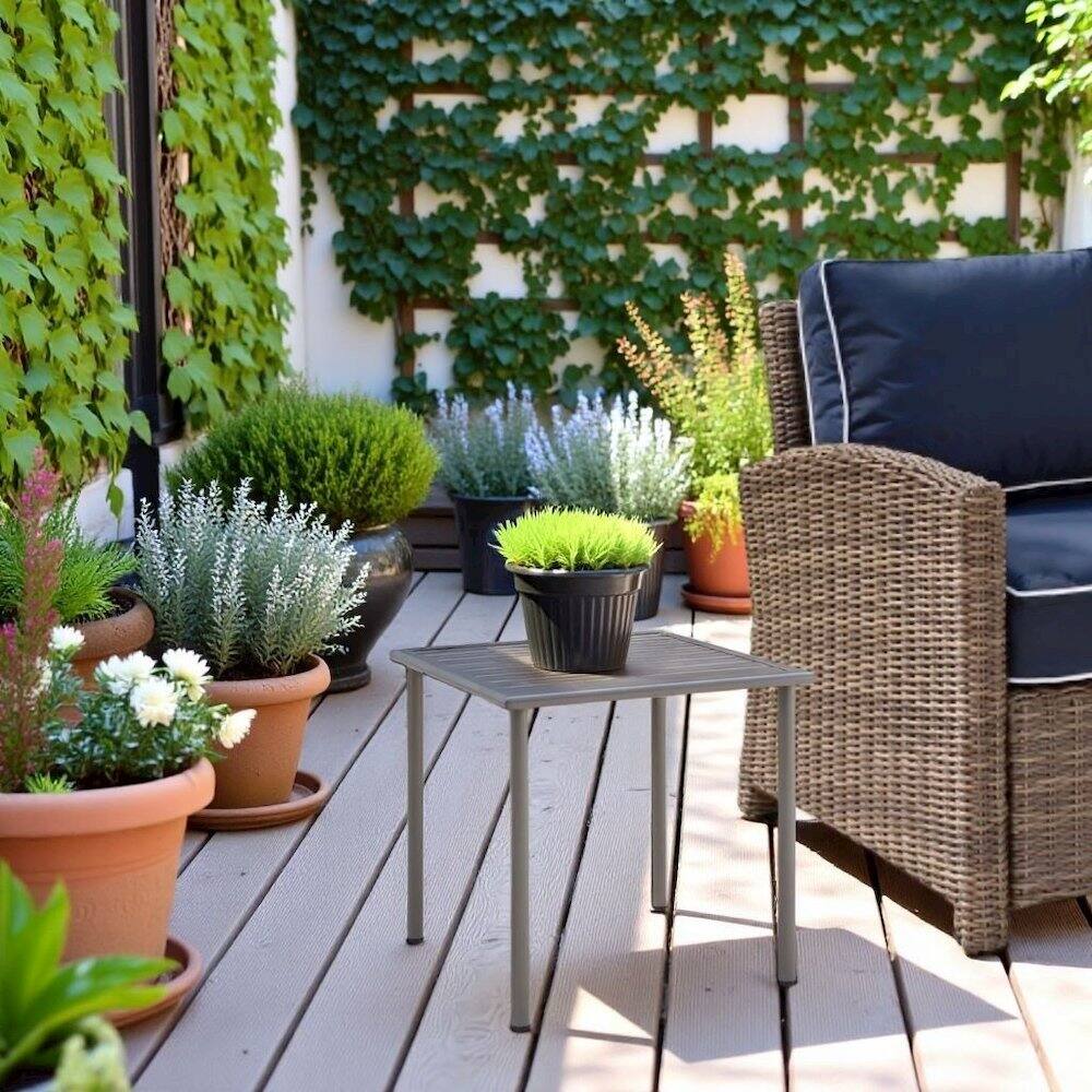 Alt View 4. Outdoor Escape - Brown Metal Side Table for Patio – Small Outdoor Pool Side Table - Light Brown.