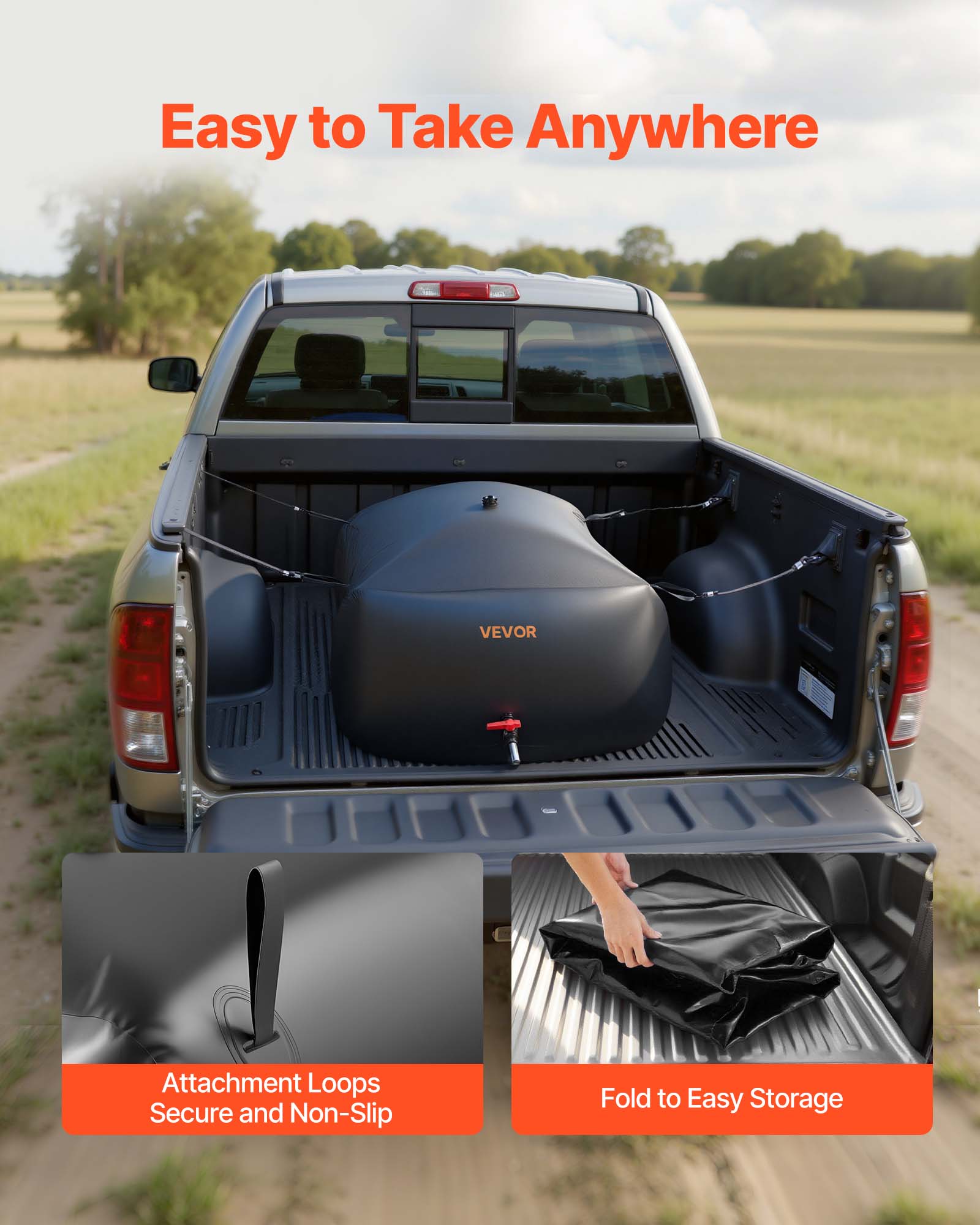 Easy to Take Anywhere  
VEVOR  
Attachment Loops Secure and Non-Slip  
Fold to Easy Storage