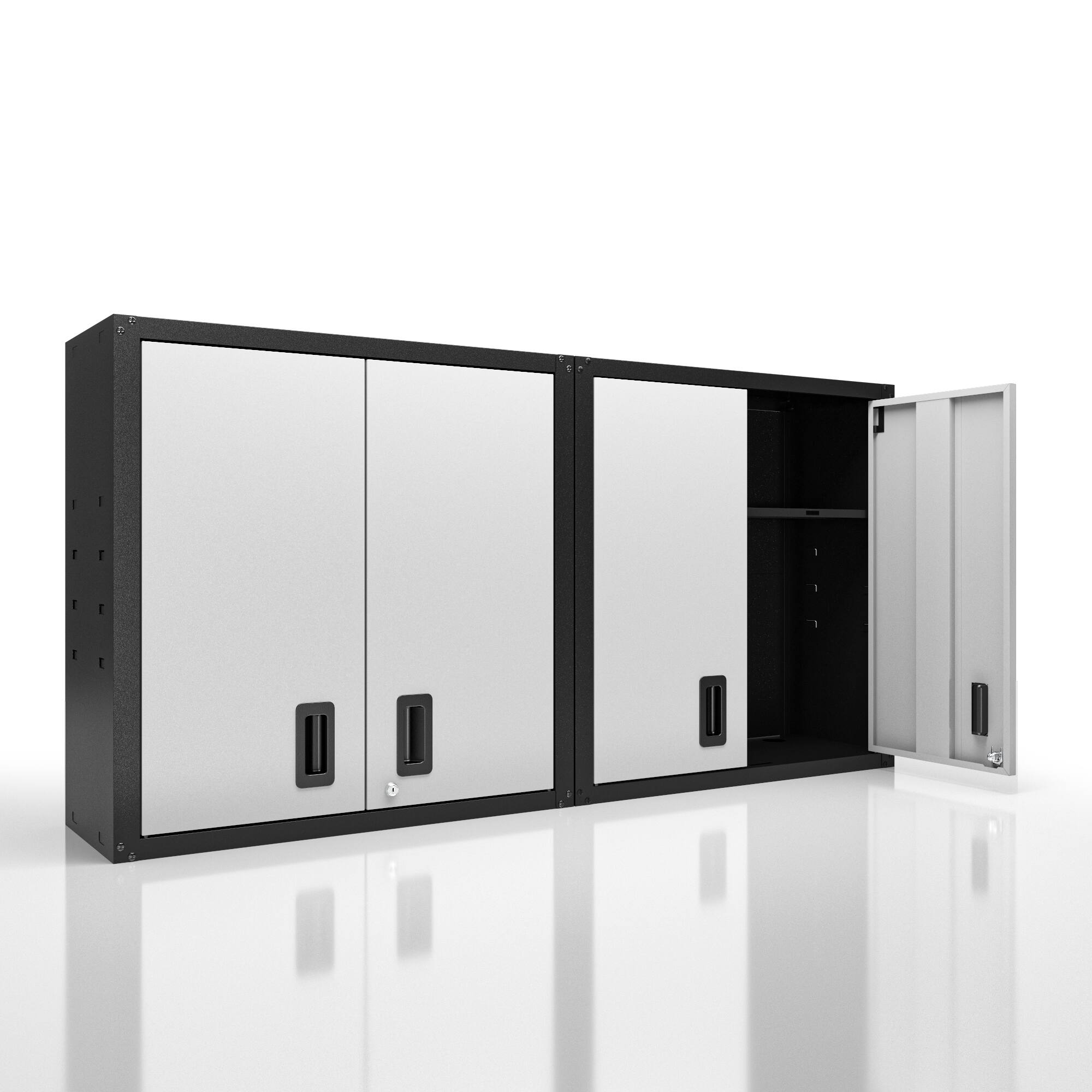 Angle. TinyHomie - Set of 2 Wall Mounted Lockable Metal Storage Cabinet with Two Doors and One Shelf for Garage Utility Room in Gray - Gray+Black.