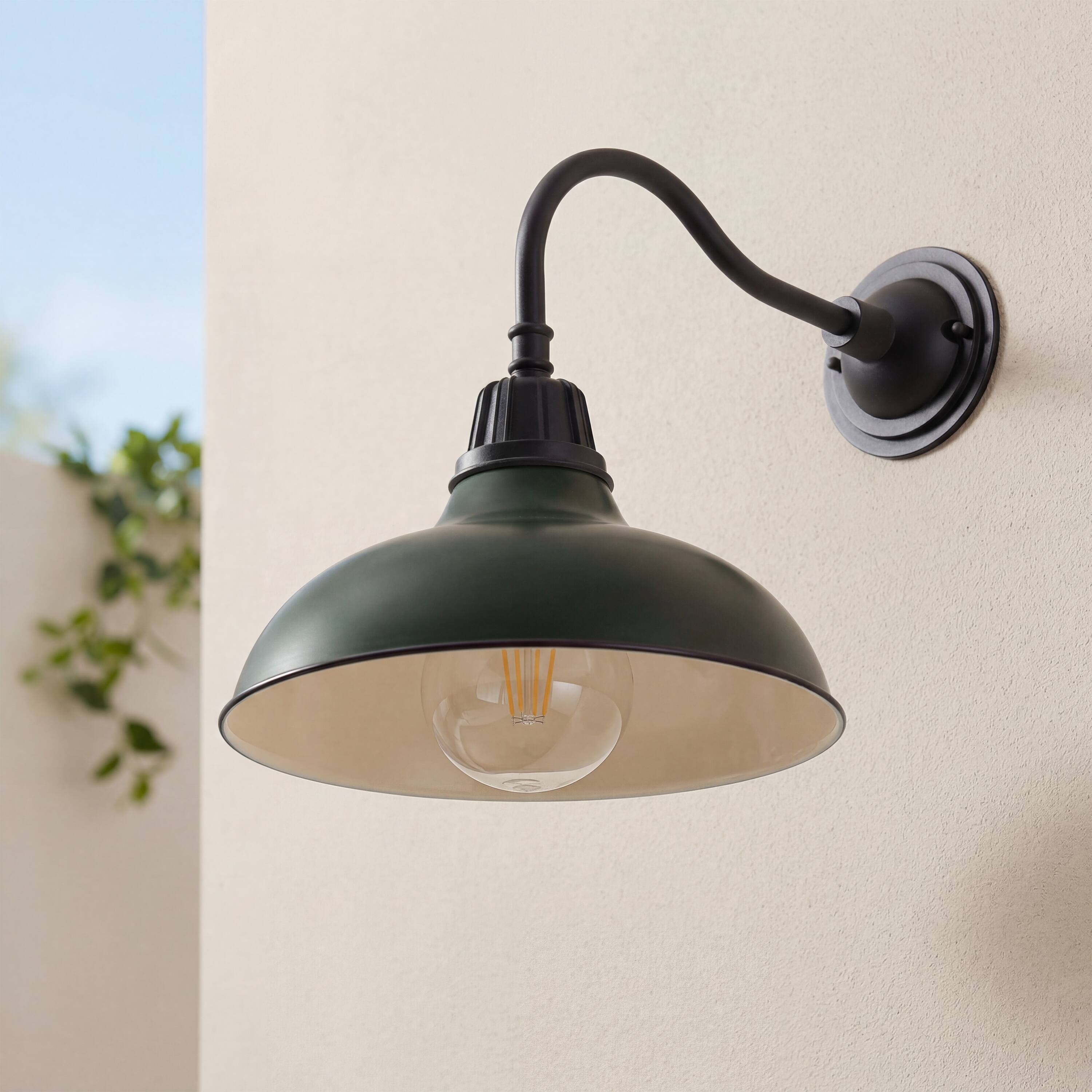 Alt View 7. Jonathan Y - Aurora 12.25" 1-Light Farmhouse Industrial Indoor/Outdoor Metal LED Gooseneck Arm Outdoor Sconce, Kombu Green - Kombu Green.