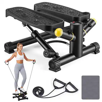 Front. Sugift - Hydraulic Mini Twist Stepper With Resistance Bands 300-lb Capacity LCD Monitor 11 Resistance Levels - Black.