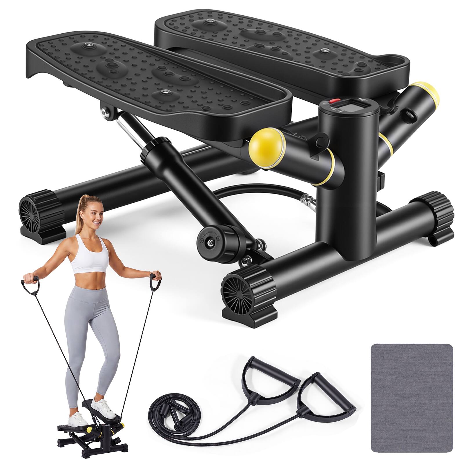 Front. Sugift - Hydraulic Mini Twist Stepper With Resistance Bands 300-lb Capacity LCD Monitor 11 Resistance Levels - Black.
