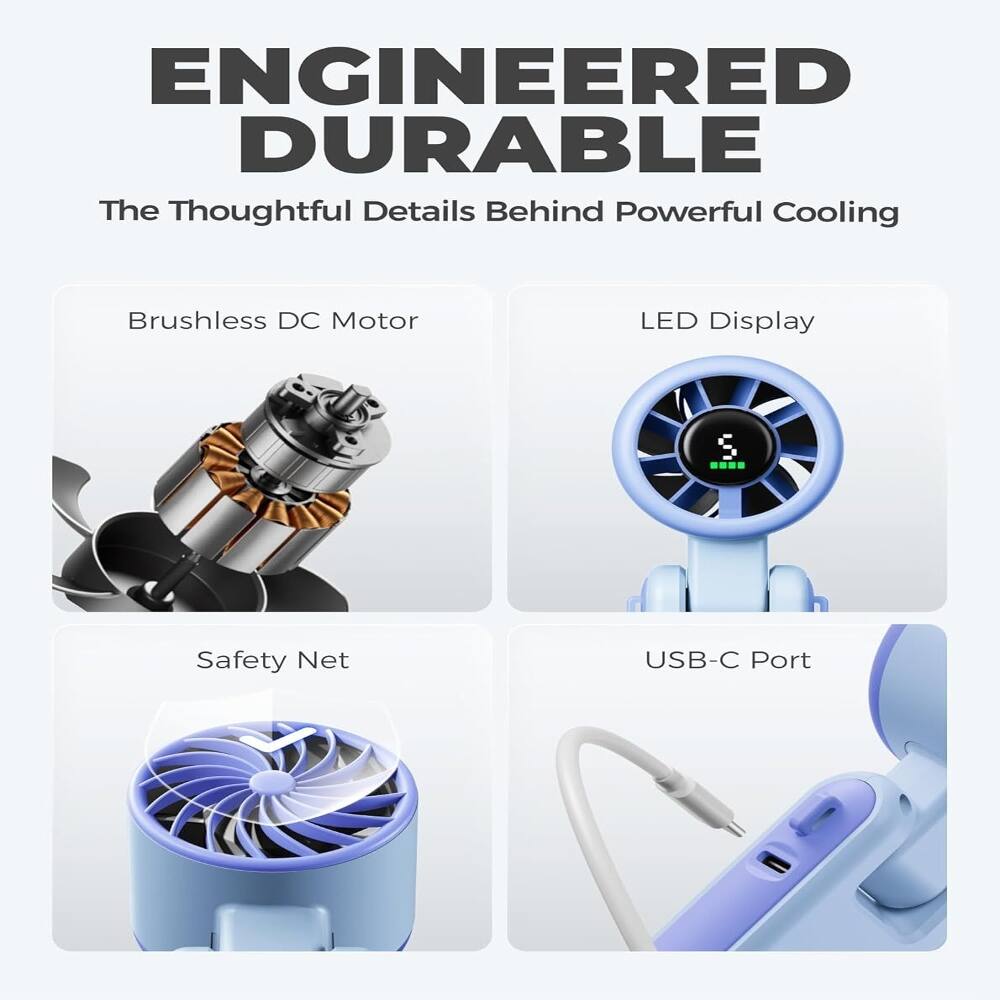 ENGINEERED DURABLE  
The Thoughtful Details Behind Powerful Cooling  
- Brushless DC Motor  
- LED Display  
- Safety Net  
- USB-C Port