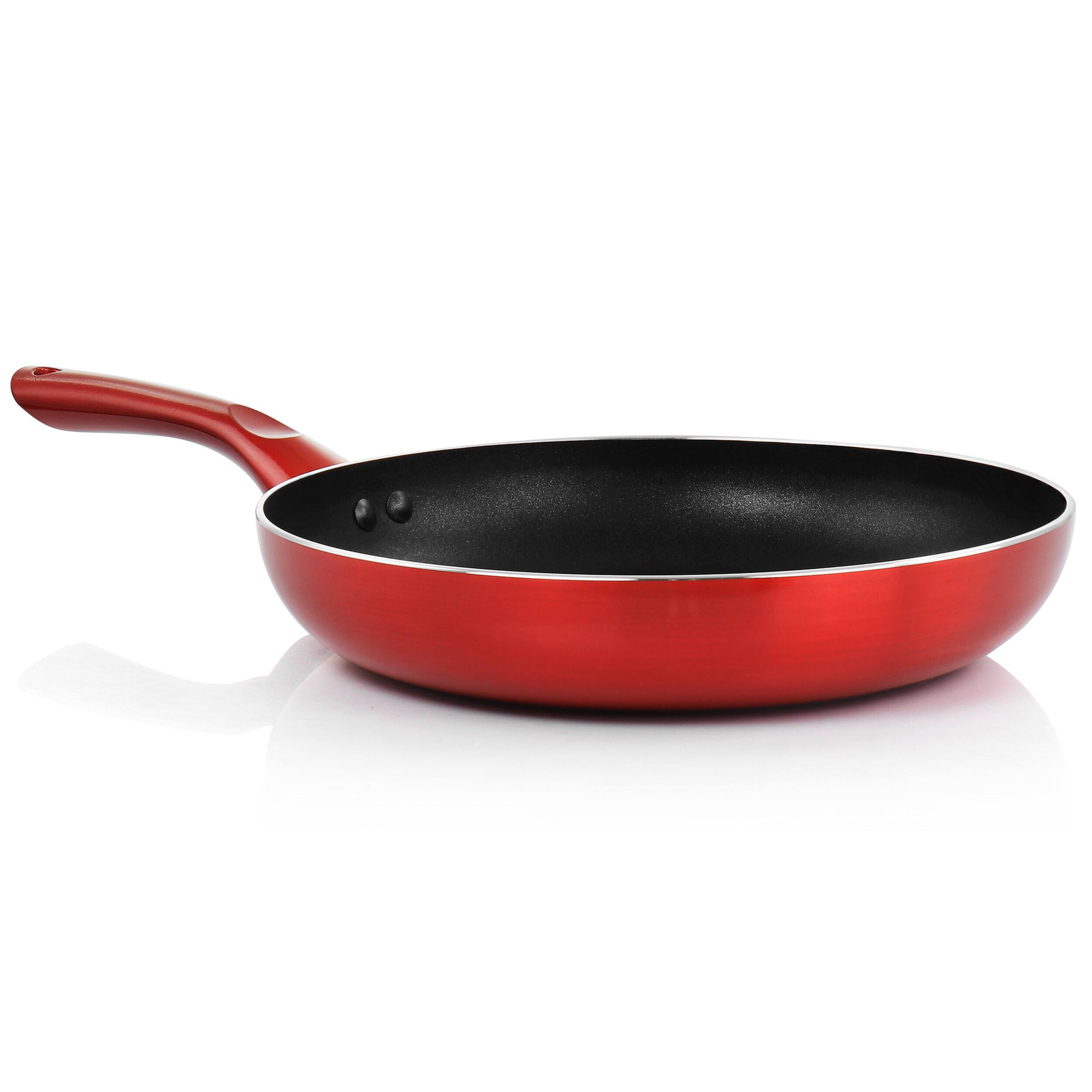 Alt View 1. Better Chef - Better Chef 10in Silver Metallic Non Stick Gourmet Fry Pan in Red - Red.