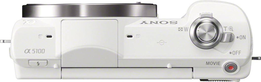 Top. Sony - Alpha a5100 Mirrorless Camera with 16-50mm Retractable Lens - White.