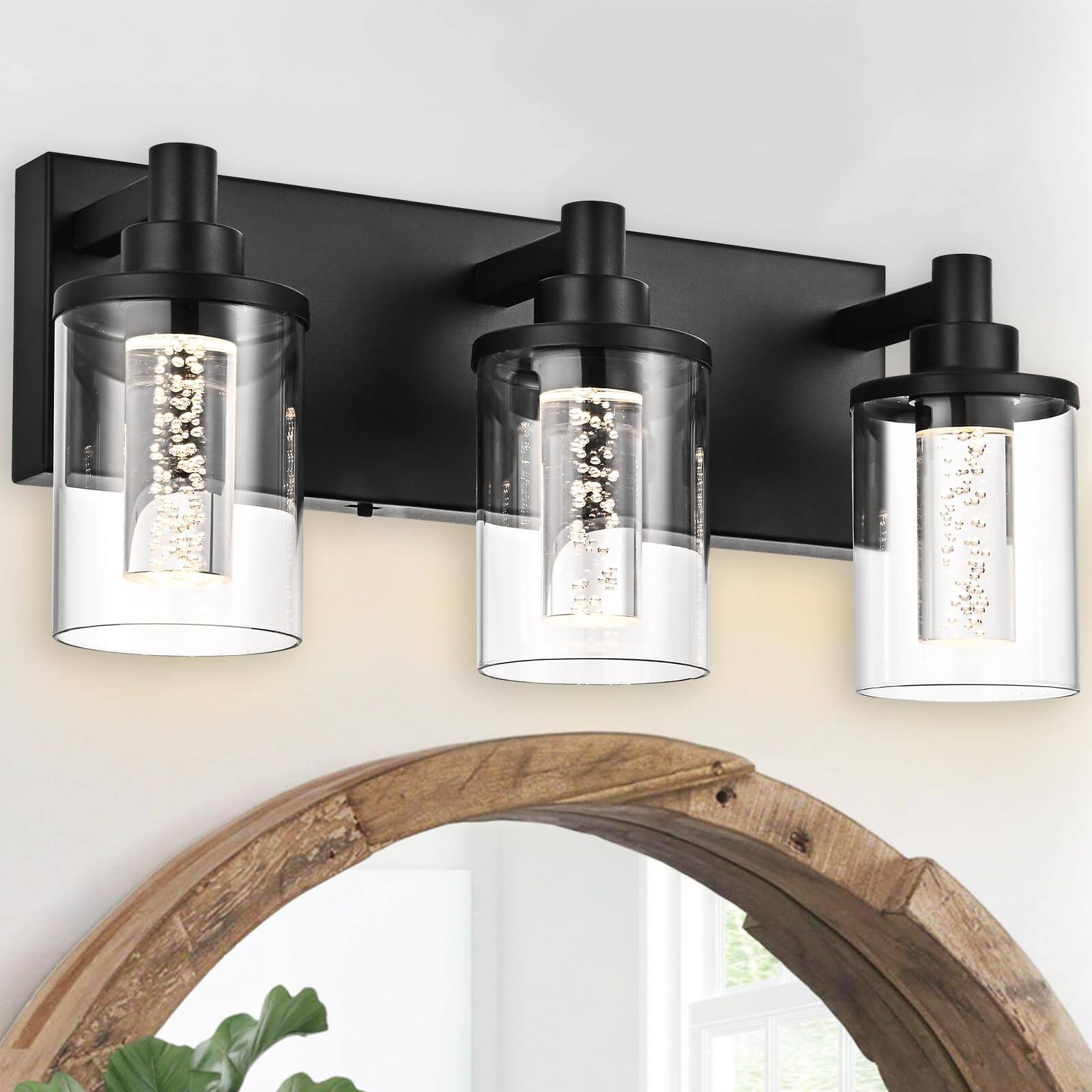 Left. TECH SAFARI - Integrated Led Lighting Fixtures Over Mirror Bathroom Vanity Lights Crystal Bubble Glass With Dimmable col - Black LED-5 Light.