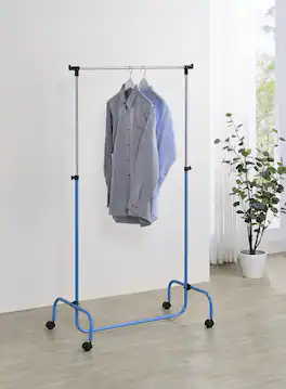 Kings Brand Furniture - Standard Rod Clothing Garment Rack, Rolling Clothes Organizer on Wheels for Hanging Clothes - Blue