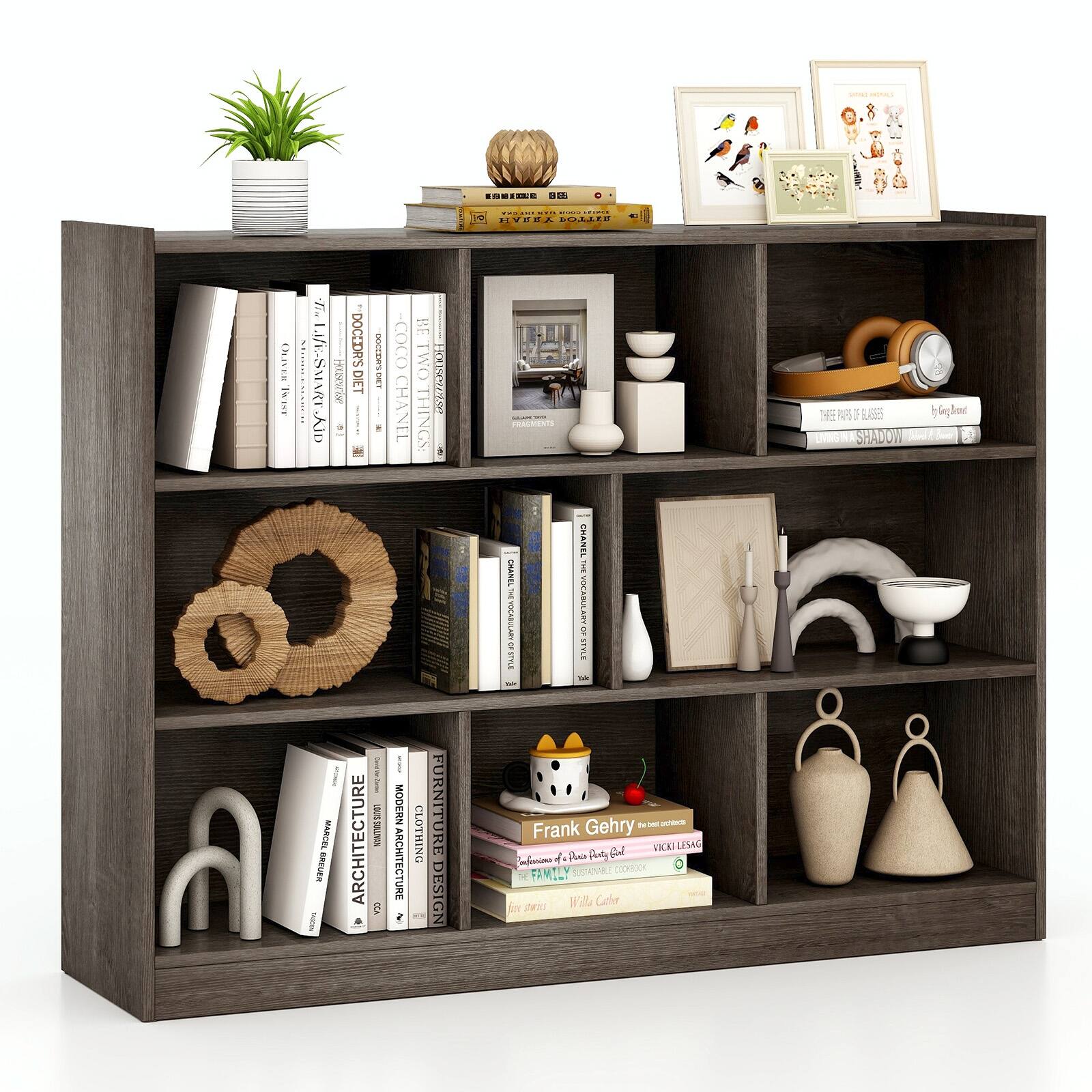 Ecooso - 3-Tier Floor Standing Open Bookcase with 8-Cube Storage Shelves - Gray