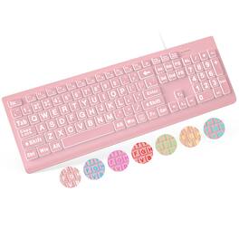 VEGA AUTOMOTIVE - Large Print Backlit Wired Usb Lighted Computer Keyboards With Modes Oversize Letters Keys Easy To See And T - Pink