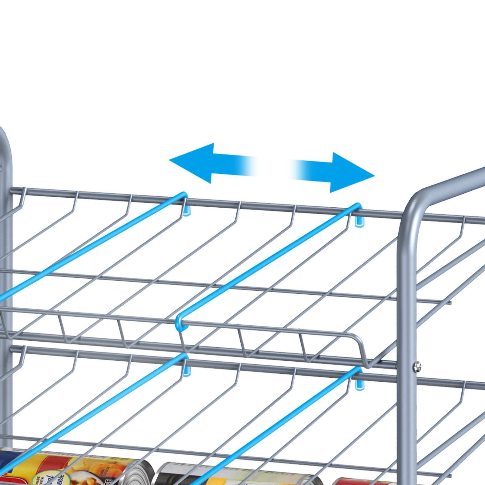 Back. Oumilen - 5-Tier Silver Metal Can Organizer Rack, Rolling Can Storage Holder for Kitchen Pantry Cabinet - Silver.