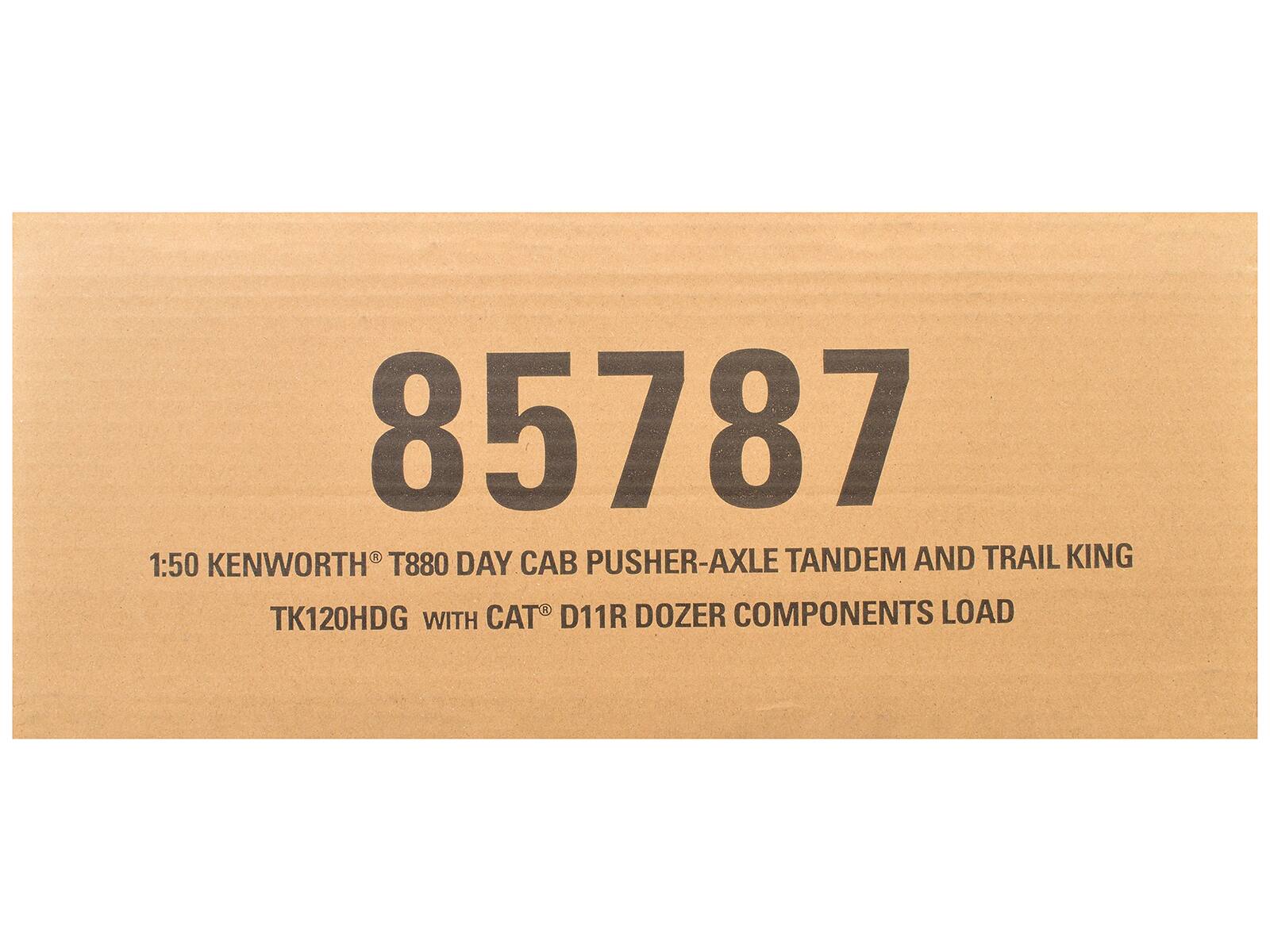 85787  
1:50 KENWORTH® T880 DAY CAB PUSHER-AXLE TANDEM AND TRAIL KING  
TK120HDG WITH CAT® D11R DOZER COMPONENTS LOAD