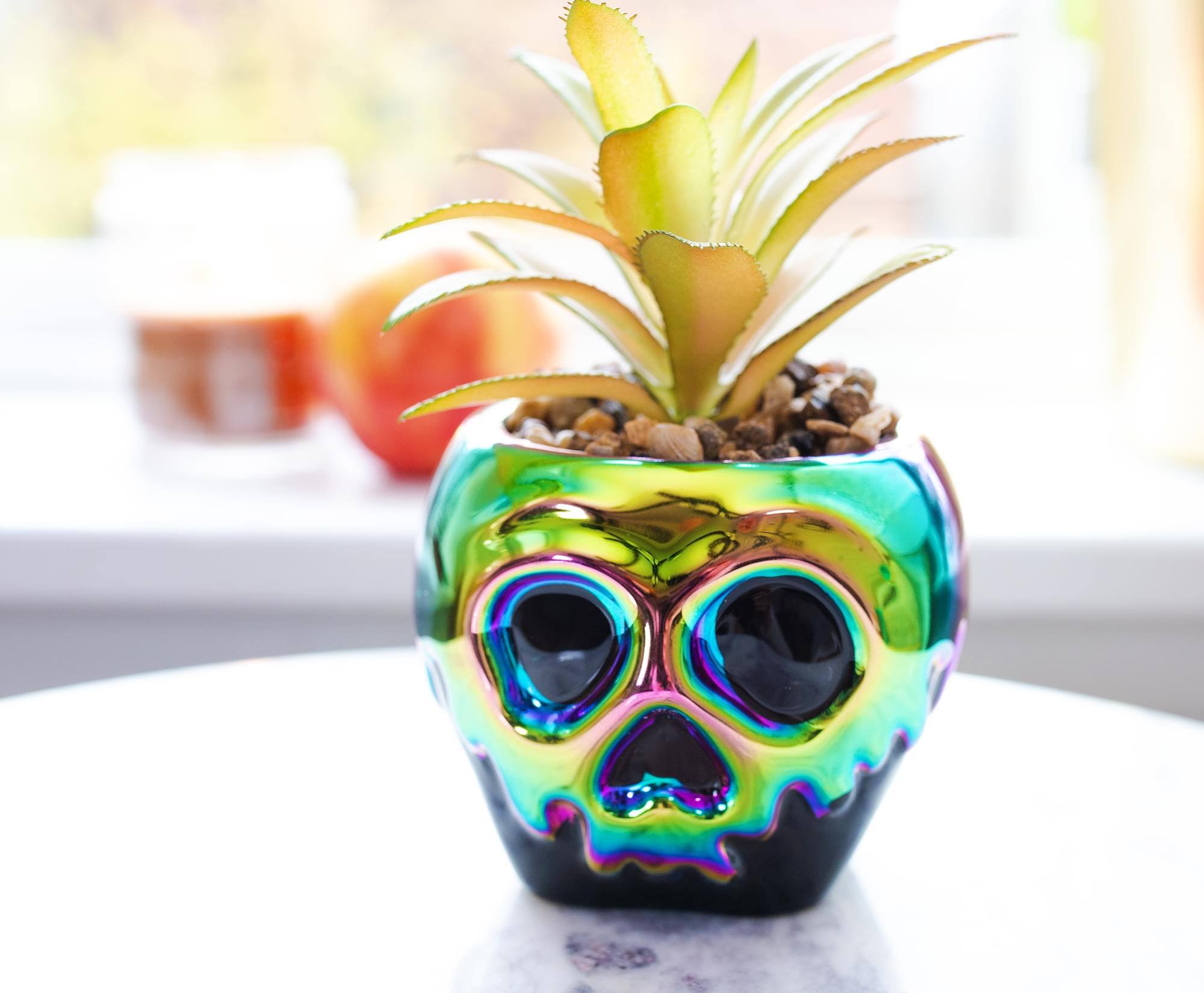 Alt View 3. Silver Buffalo - Disney Villains Poison Apple Mini Ceramic Planter with Artificial Succulent - Blue.