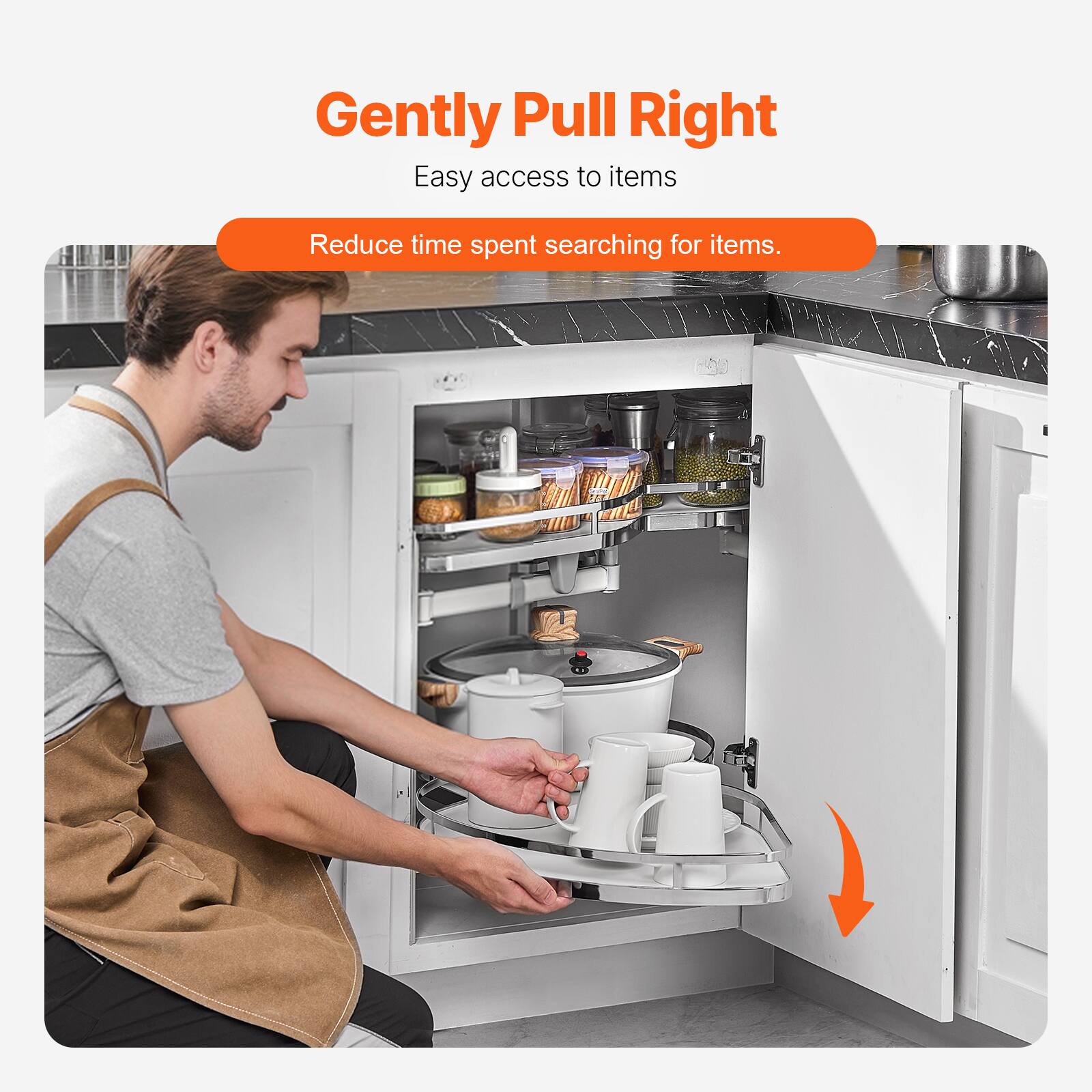 Gently Pull Right  
Easy access to items  
Reduce time spent searching for items.