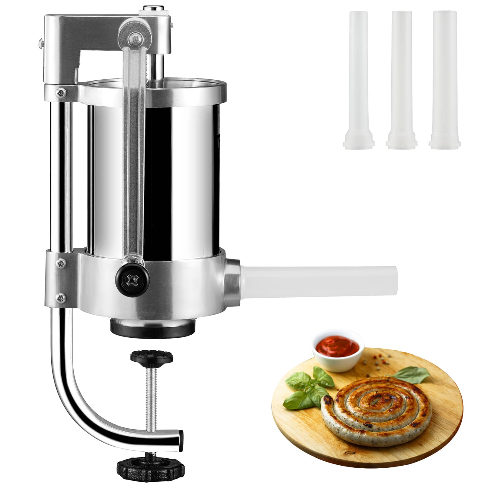 VEVOR - Sausage Stuffer, 2.5LBS/1.5L Capacity, 304 Stainless Steel Vertical Sausage Stuffer, Sausage Filling Machine - Silver