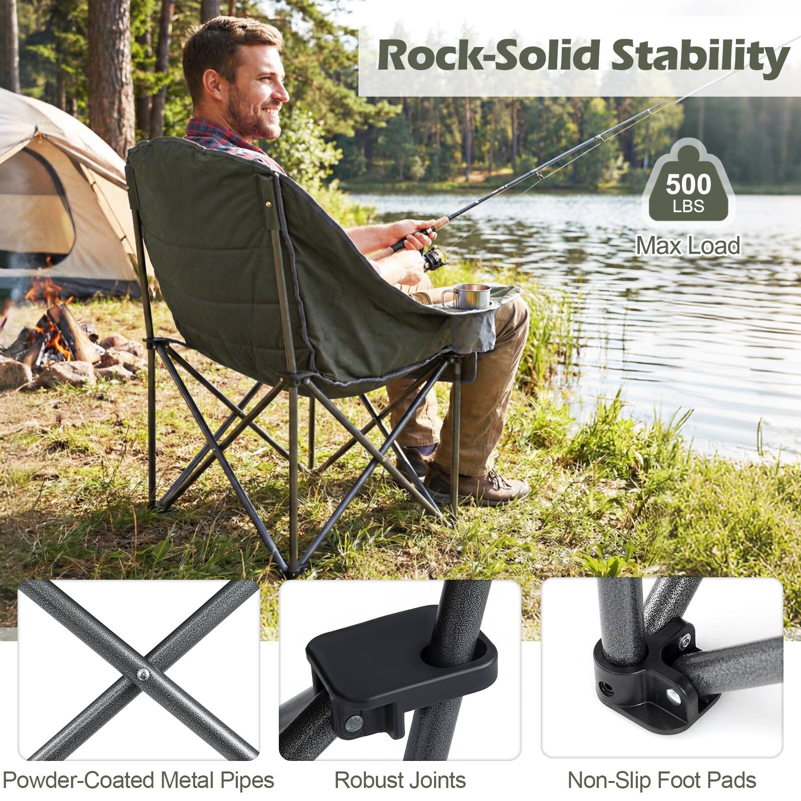 Rock-Solid Stability  
500 LBS Max Load  
Powder-Coated Metal Pipes  
Robust Joints  
Non-Slip Foot Pads