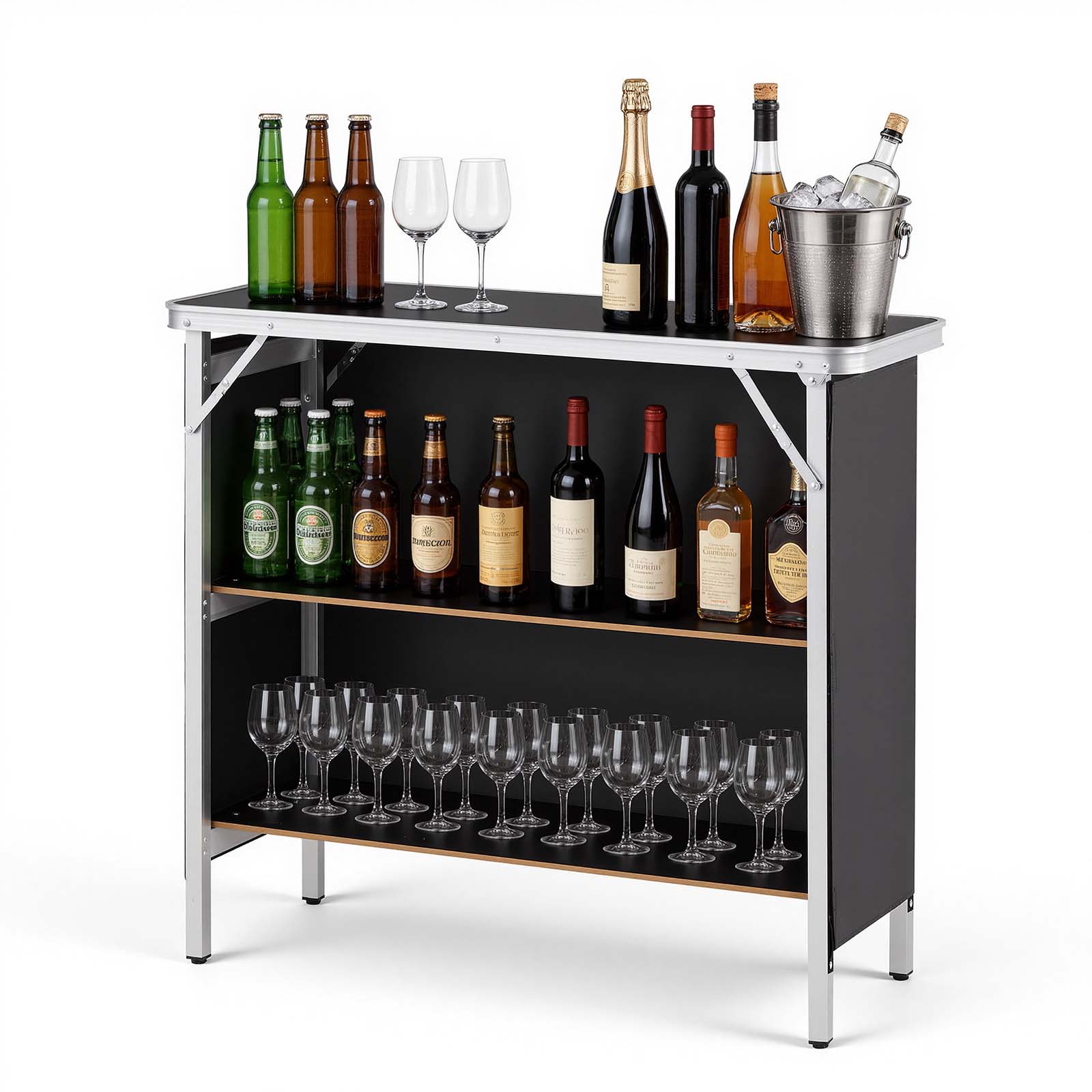 Alt View 5. VEVOR - Folding Portable Bar Table, 38.6 x 15.2 x 34.3 in, with Carry Bag, Storage Shelf, and Detachable Skirt, Quick and Easy - Black.