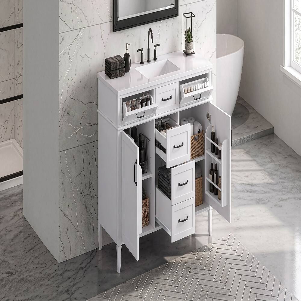 Left. Loheer - Loheer 48 inch bathroom vanity Freestanding Cabinet White - White.