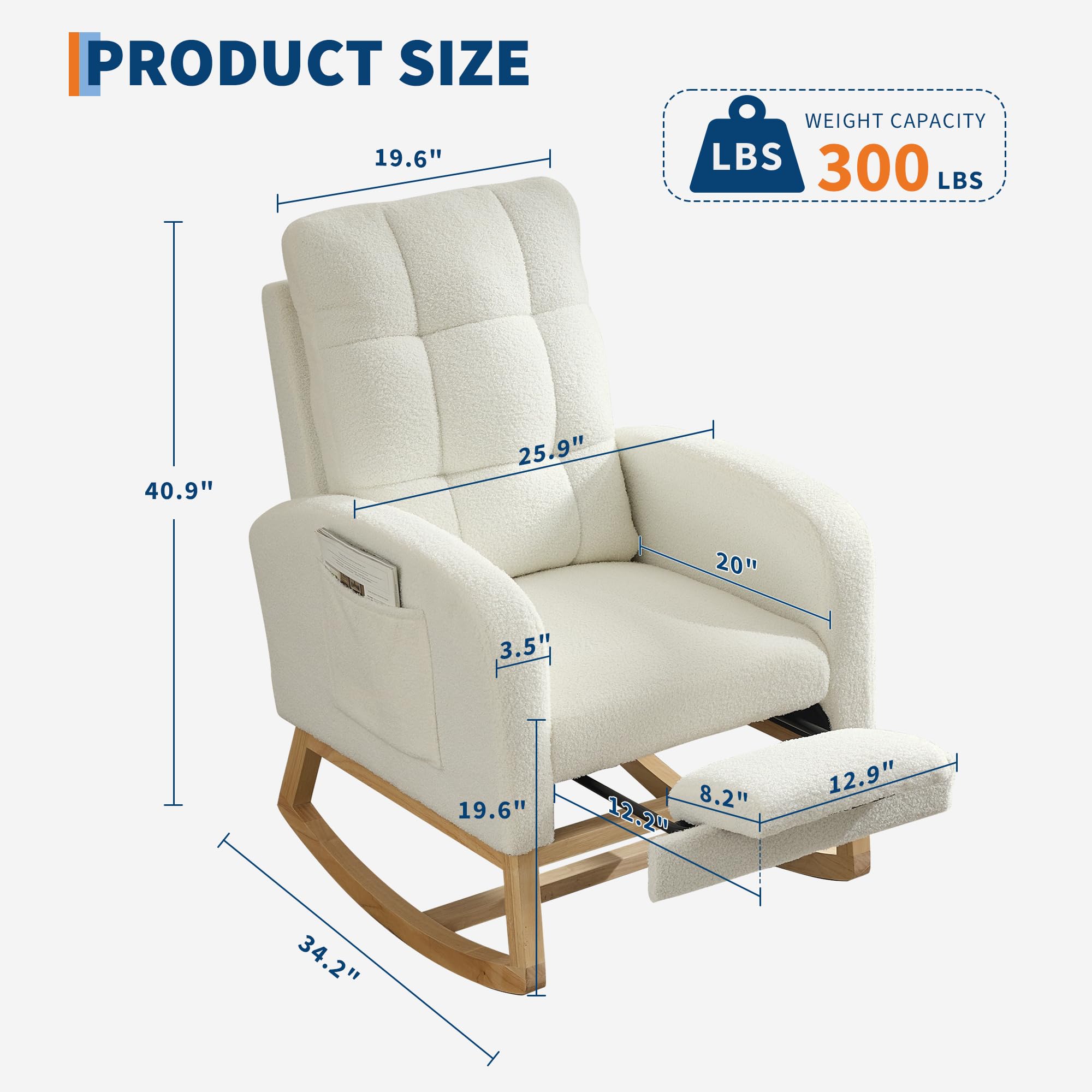 Babevy Nursery Rocker Chair, Upholstered Rocking Armchair with ...