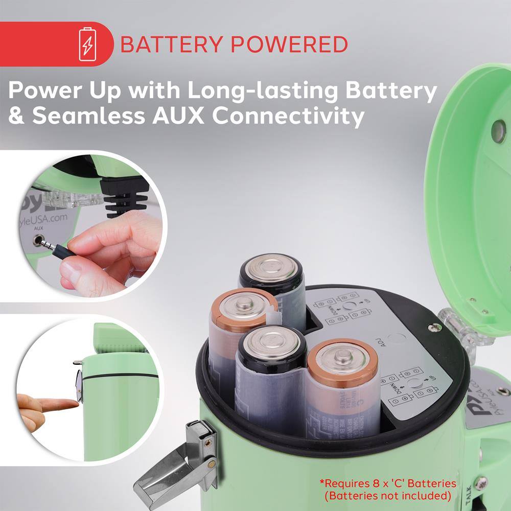 BATTERY POWERED

Power Up with Long-lasting Battery & Seamless AUX Connectivity

*Requires 8 x 'C' Batteries (Batteries not included)