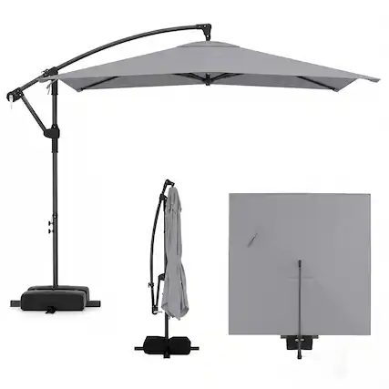 Front. Gymax - Gymax 8 x 8 FT Offset Cantilever Patio Umbrella Square Hanging Outdoor Market Umbrella Outdoor Gray - Gray.