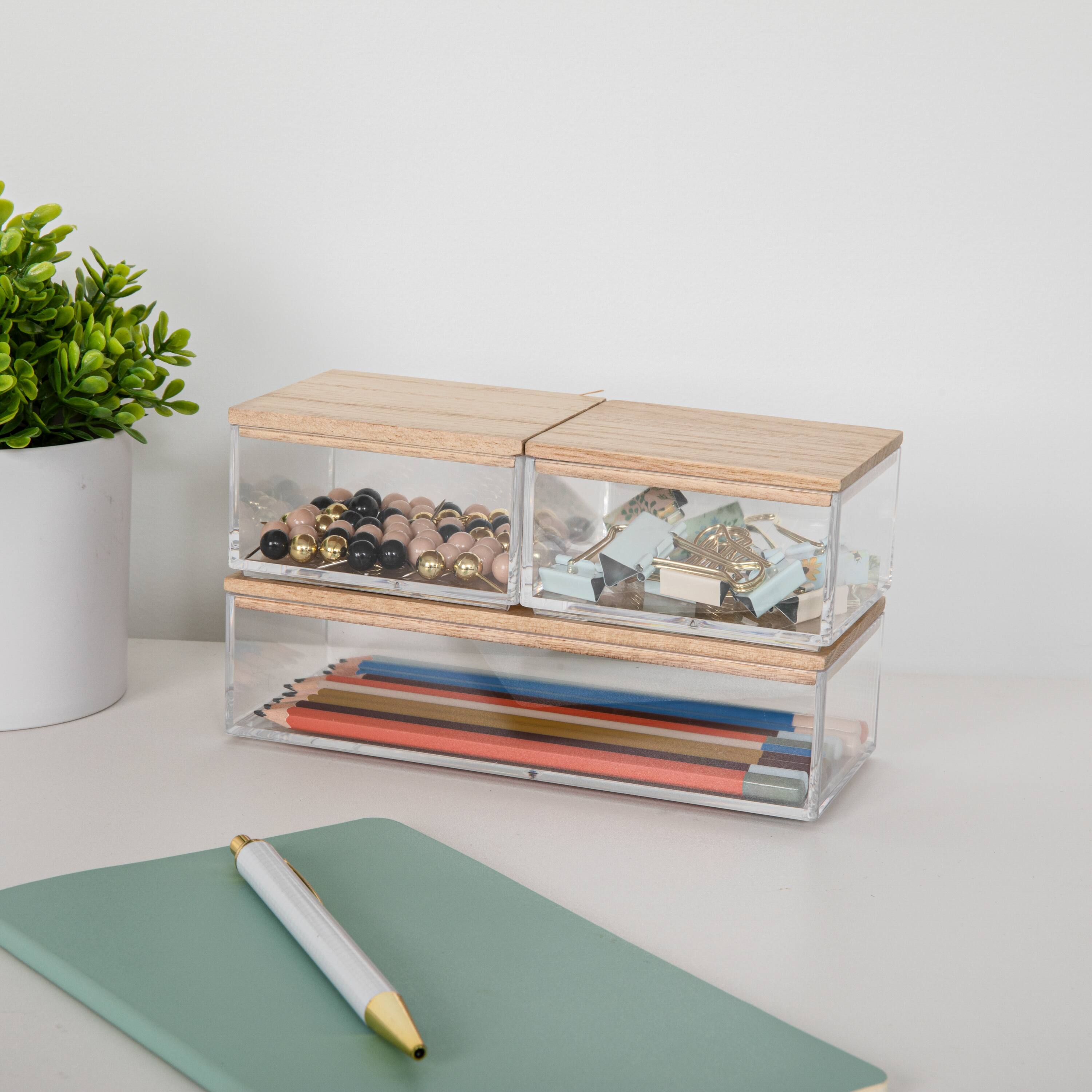 Alt View 13. Martha Stewart - Brody Premium Clear Plastic Storage Bins Paulownia Wood Lids-2-SM/1-MED - Clear/Light Natural.