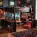 Front. Anysun - Full Size Wood Loft Bed with Desk, Multi-storage Shelves and RGB Light, Table with adjustable placement - Red.