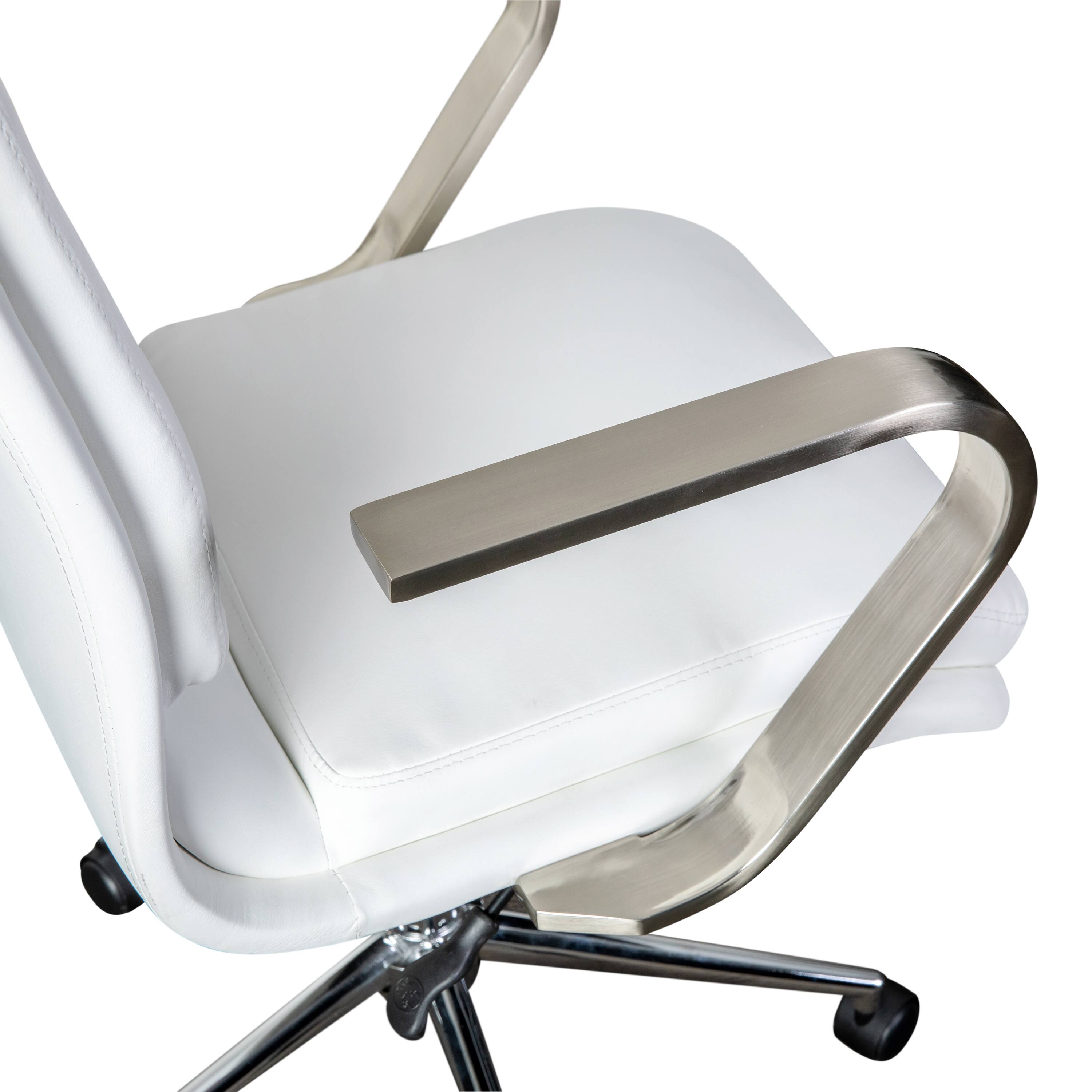Alt View 10. Emma + Oliver - Ziva Modern Upholstered Mid-Back Home Office Chair with Arms and 5 Star Base - White LeatherSoft/Chrome Frame.