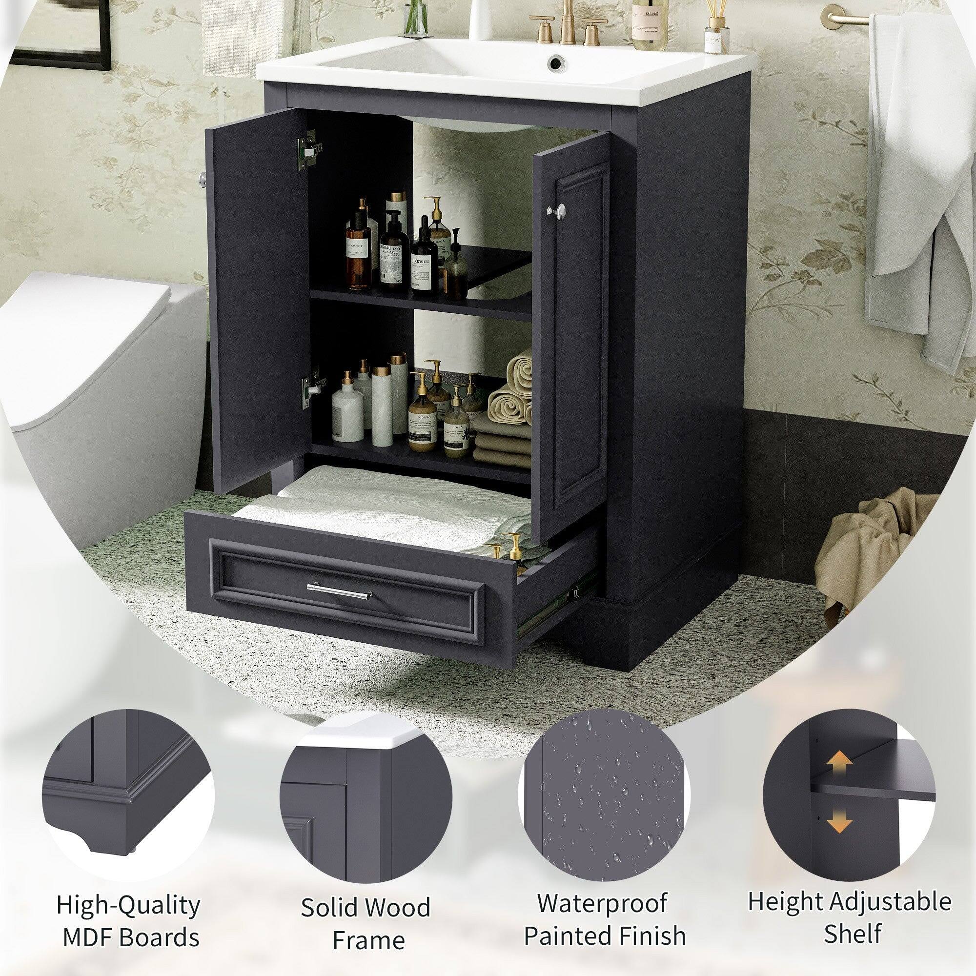 High-Quality MDF Boards  
Solid Wood Frame  
Waterproof Painted Finish  
Height Adjustable Shelf
