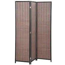 Homcom - Divider Folding Privacy Screen Freestanding 3 Panel Pine Wood for Bedroom Home Office 6 Ft Tall Black - Black, Brown
