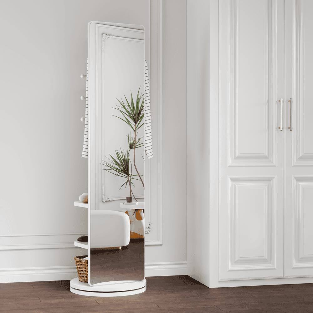 Alt View 4. Kadyn - 66"x14" 360° Rotating Multifunctional Mirror, Solid Wood Mirror with Hook Storage & Coat Rack for Bedroom/Cloakroom.