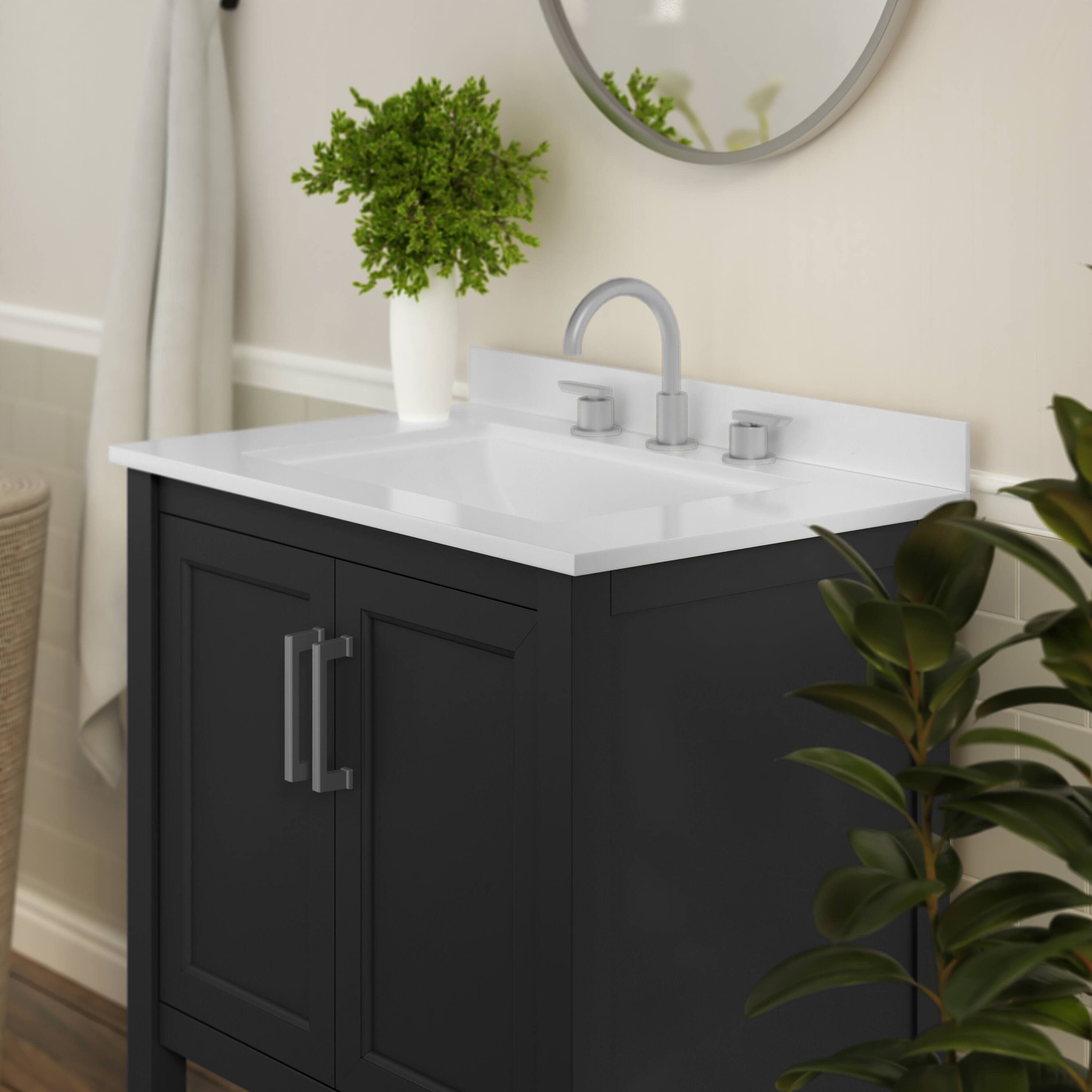 Alt View 2. Flash Furniture - Vega 30 Inch Bathroom Vanity with Sink Combo, Storage Cabinet with Soft Close Doors and Open Shelf, Carrara Marble Finis - Black.