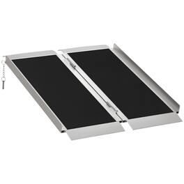 Homcom - Wheelchair Ramp 3FT, Folding Aluminum Threshold Ramp with Non-Slip Surface, Transition Plates Above and Below, 600lbs - Black