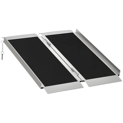 Front. Homcom - Wheelchair Ramp 3FT, Folding Aluminum Threshold Ramp with Non-Slip Surface, Transition Plates Above and Below, 600lbs - Black.