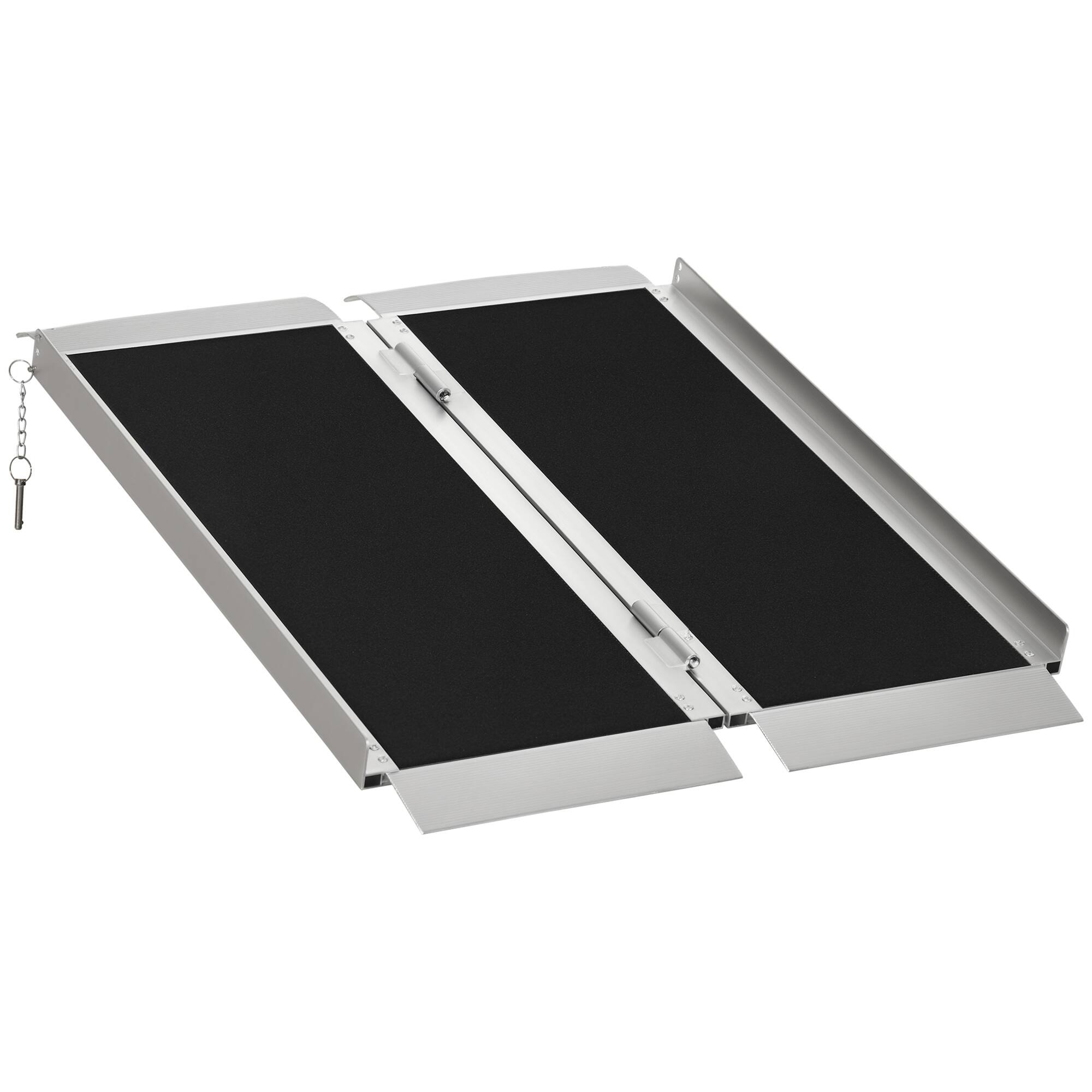 Front. Homcom - Wheelchair Ramp 3FT, Folding Aluminum Threshold Ramp with Non-Slip Surface, Transition Plates Above and Below, 600lbs - Black.