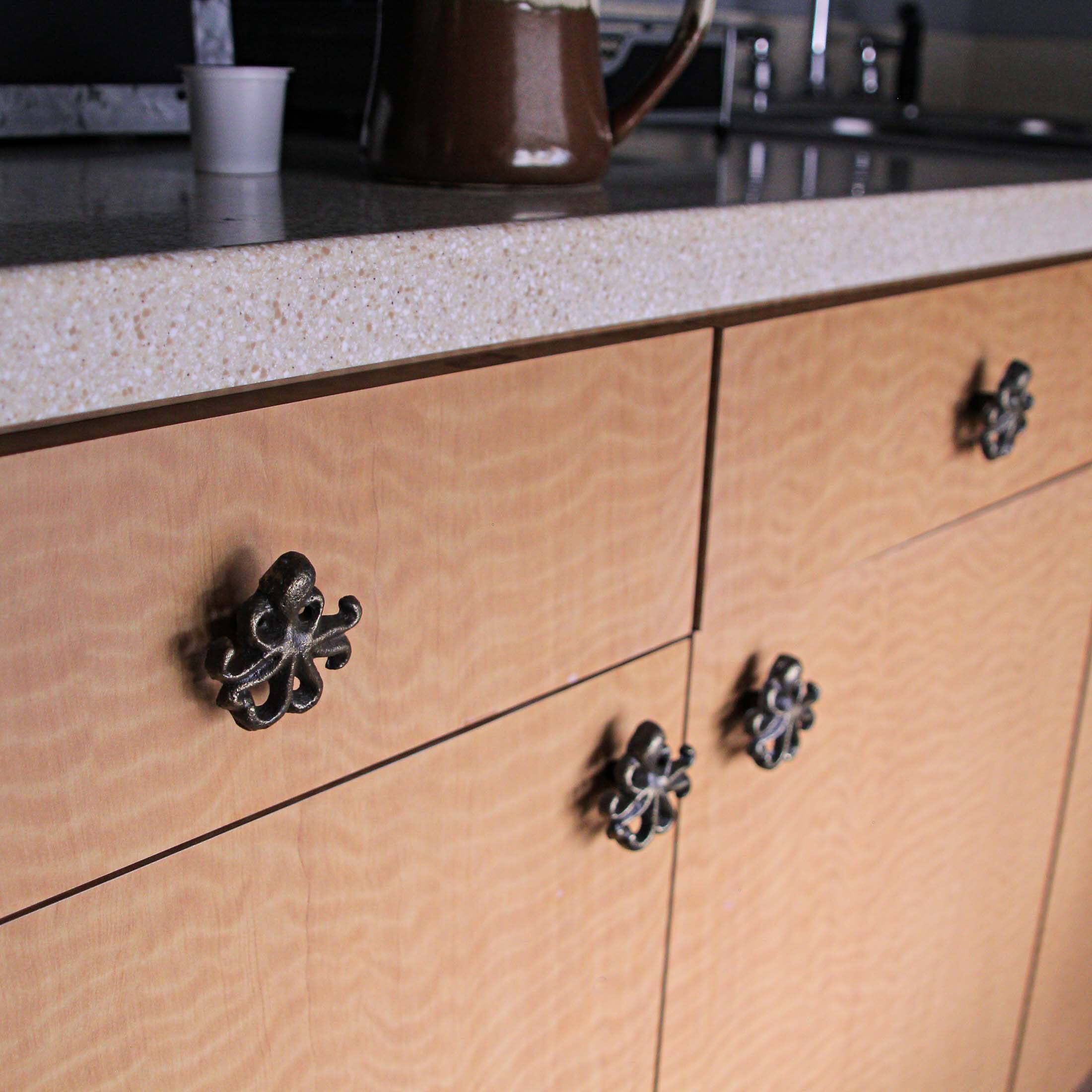 Alt View 4. Zeckos - Bronze Cast Iron Octopus Drawer Pull Decorative Cabinet Knob Nautical Set of 6 - Bronze.