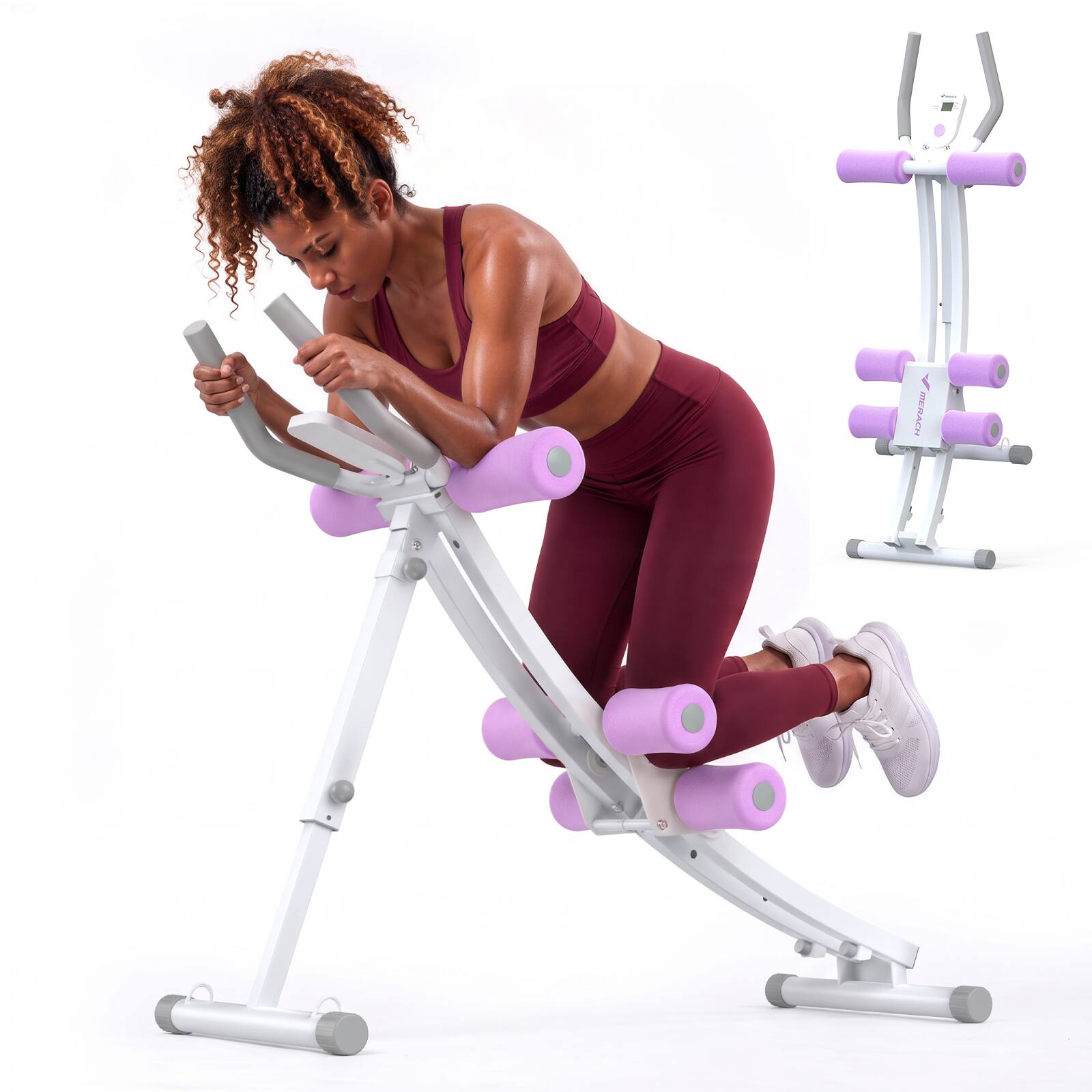 Front. MERACH - MERACH Ab Machine Foldable Ab Equipment for Full Body Workout Home Exercise Ergonomic Arc Track for Better Abs - Purple.
