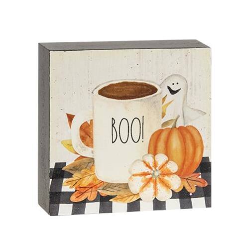 Front. BreeBe - Boo Mug Ghost & Pumpkins Block - Multicolor.