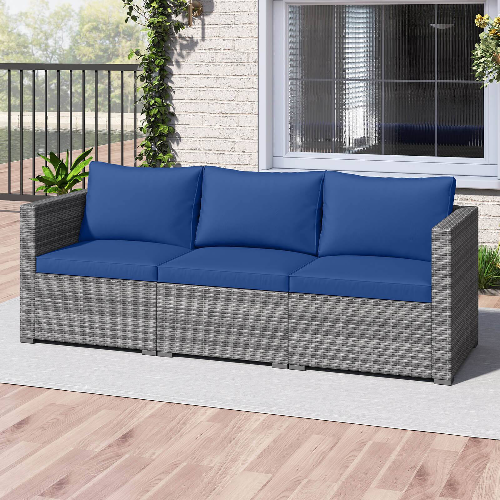Alt View 3. Costway - Costway 3PCS Patio Sectional Sofa Set, PE Rattan Modular Couch Furniture Set with Cushions - Navy + Mix Gray.