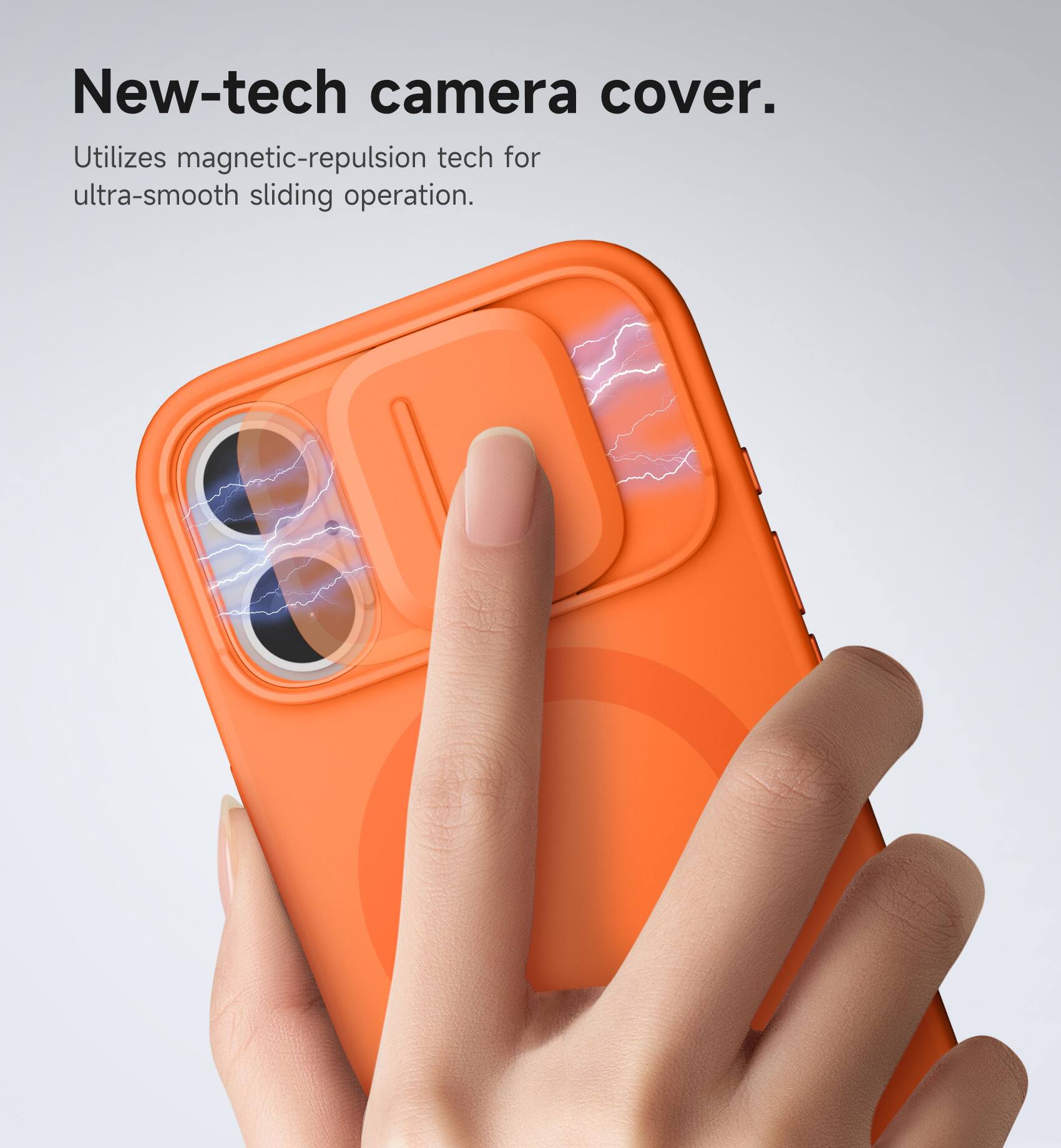 New-tech camera cover. Utilizes magnetic-repulsion tech for ultra-smooth sliding operation.