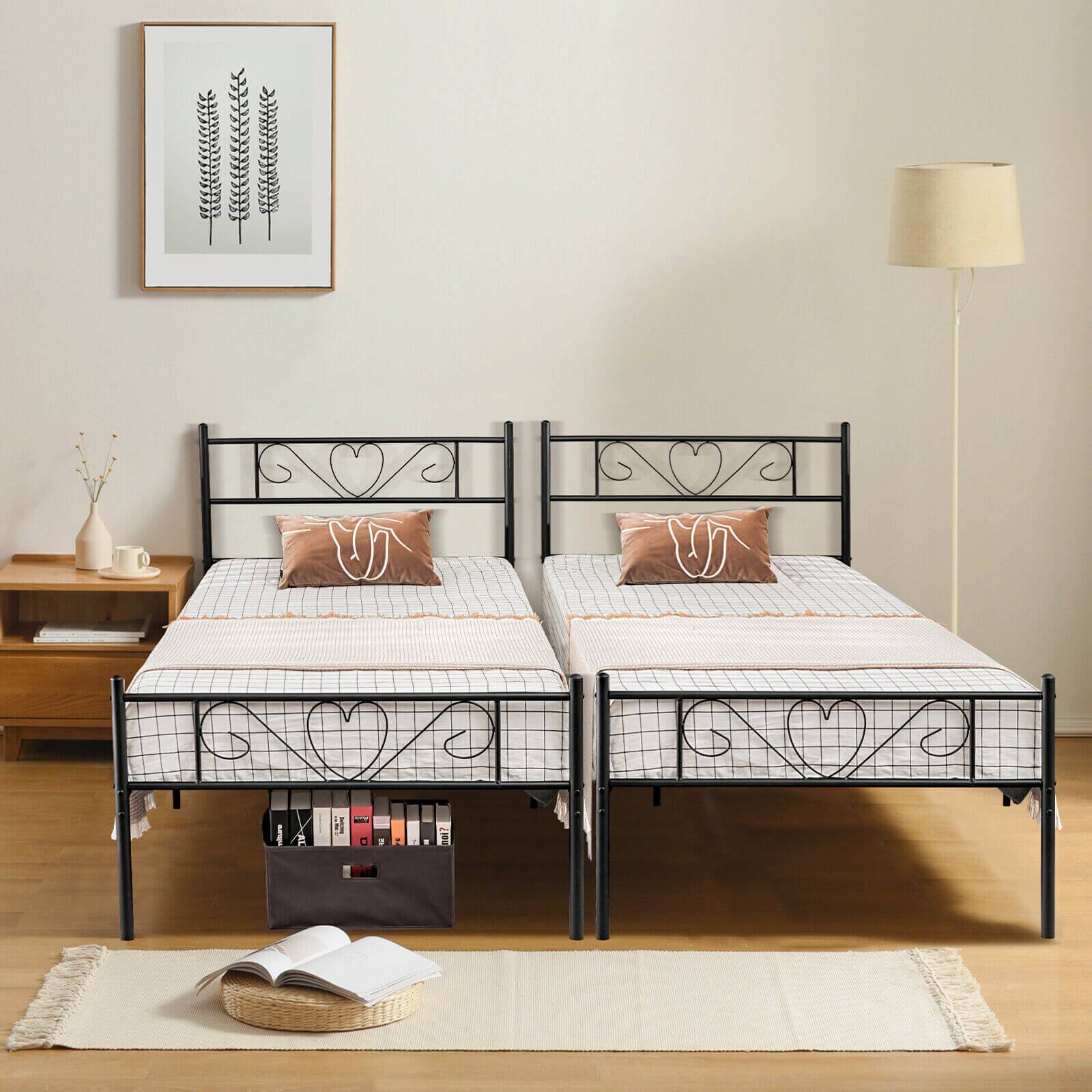 Alt View 2. Sugift - Twin XL Metal Bed Frame with Heart-shaped Headboard - Black.