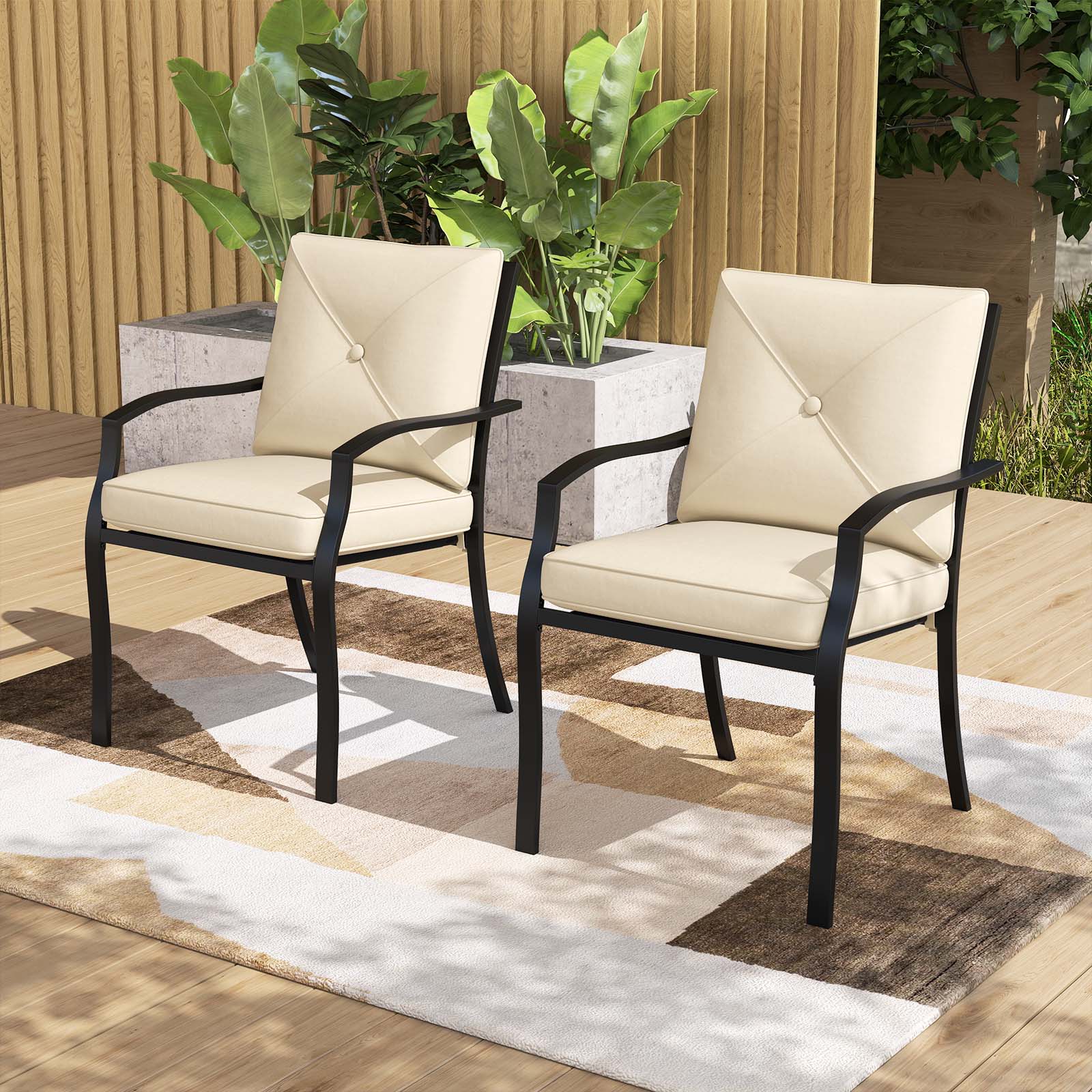 Alt View 1. Gymax - Gymax Metal Outdoor Dining Chair Set of 2 Stackable Patio Chairs w/ Armrests - Black.