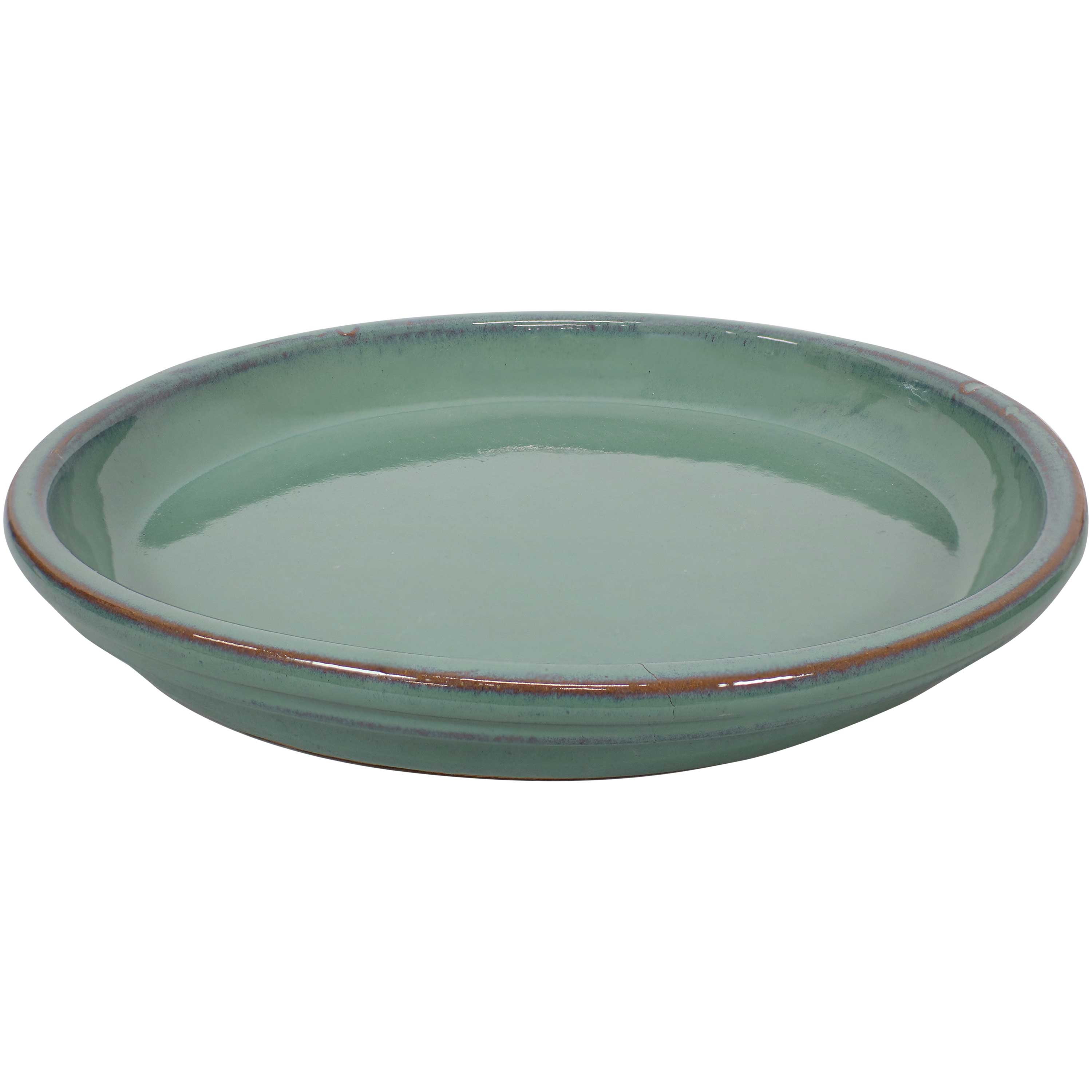 Alt View 9. Sunnydaze - 12 in Glazed Ceramic Flower Pot/Plant Saucer - Set of 2 - Seafoam.