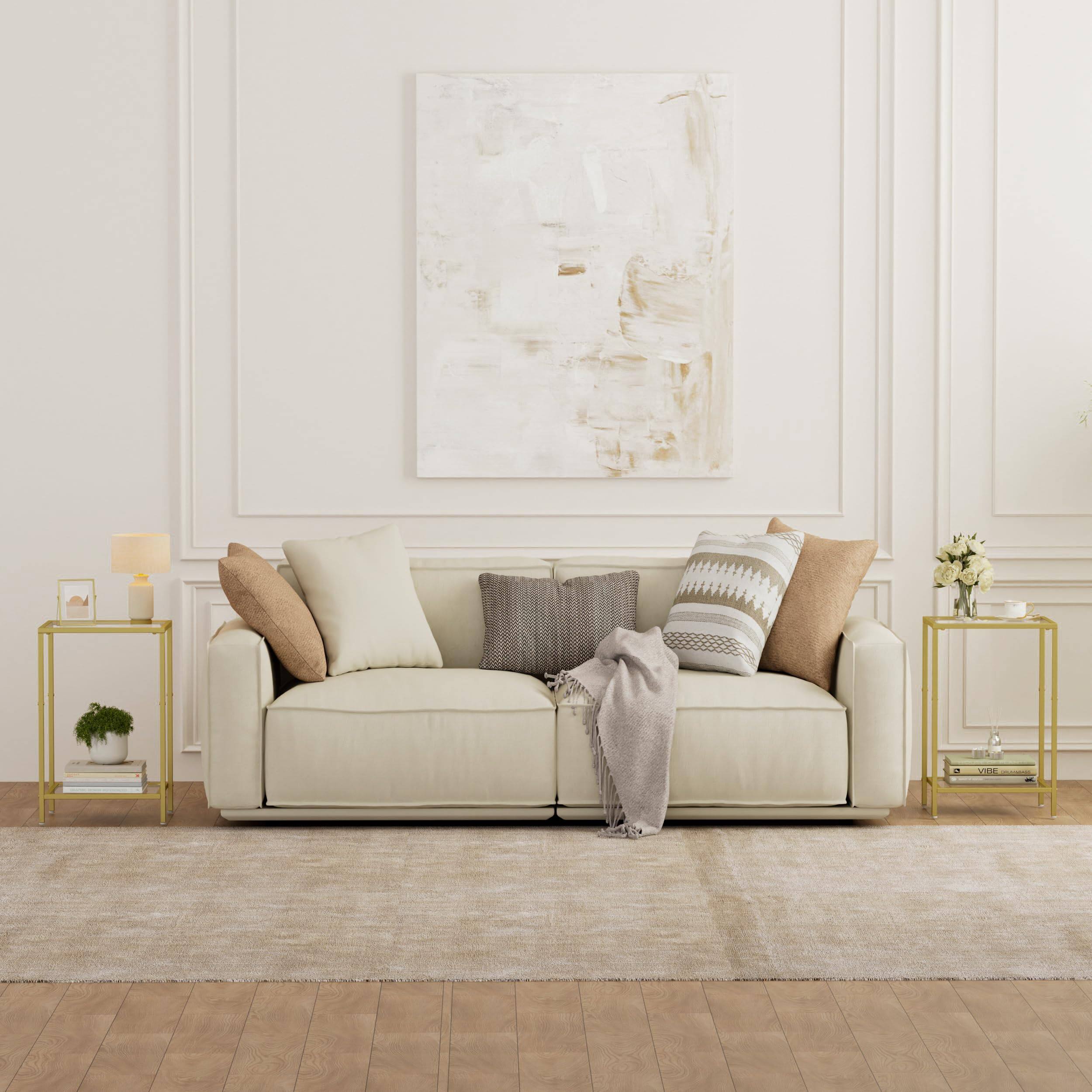 Left. PO3TICJUNKI3 - Side Tables Set Of 2 End With Tempered Glass 2-tier Nightstands Storage Shelves Coffee Table Modern Style S... - Golden.