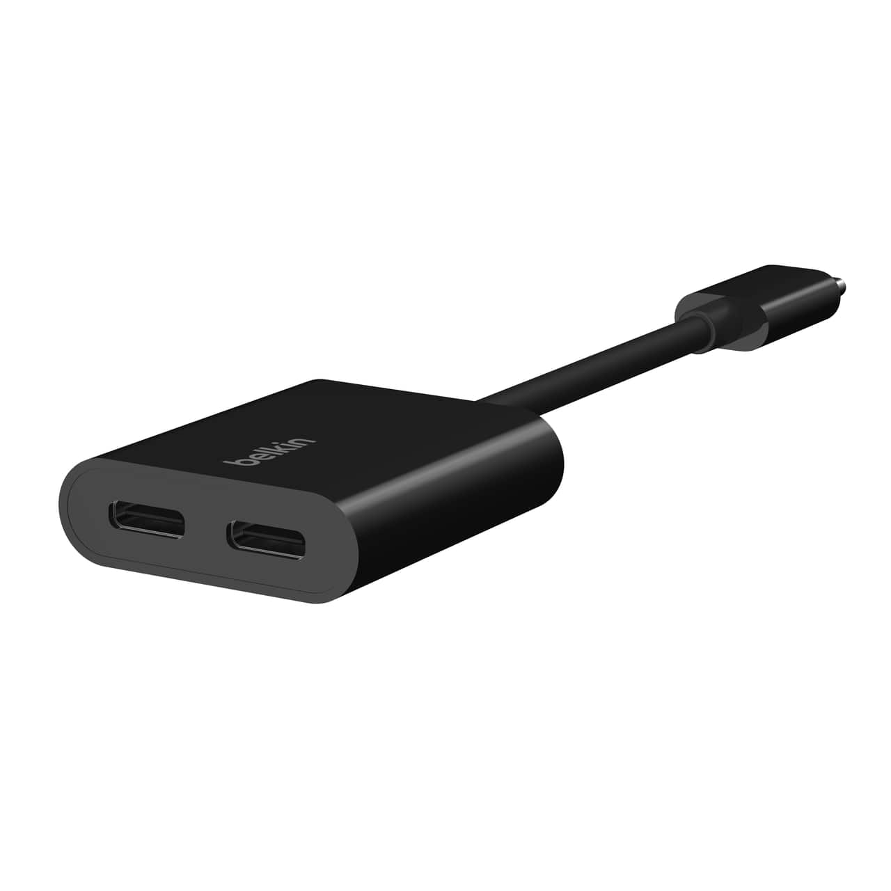 Left. Belkin - RockStar USB-C Audio + Charge Adapter, for iPad Pro, Galaxy, Note, Google Pixel, LG G6, Sony Xperia, OnePlus - Black.