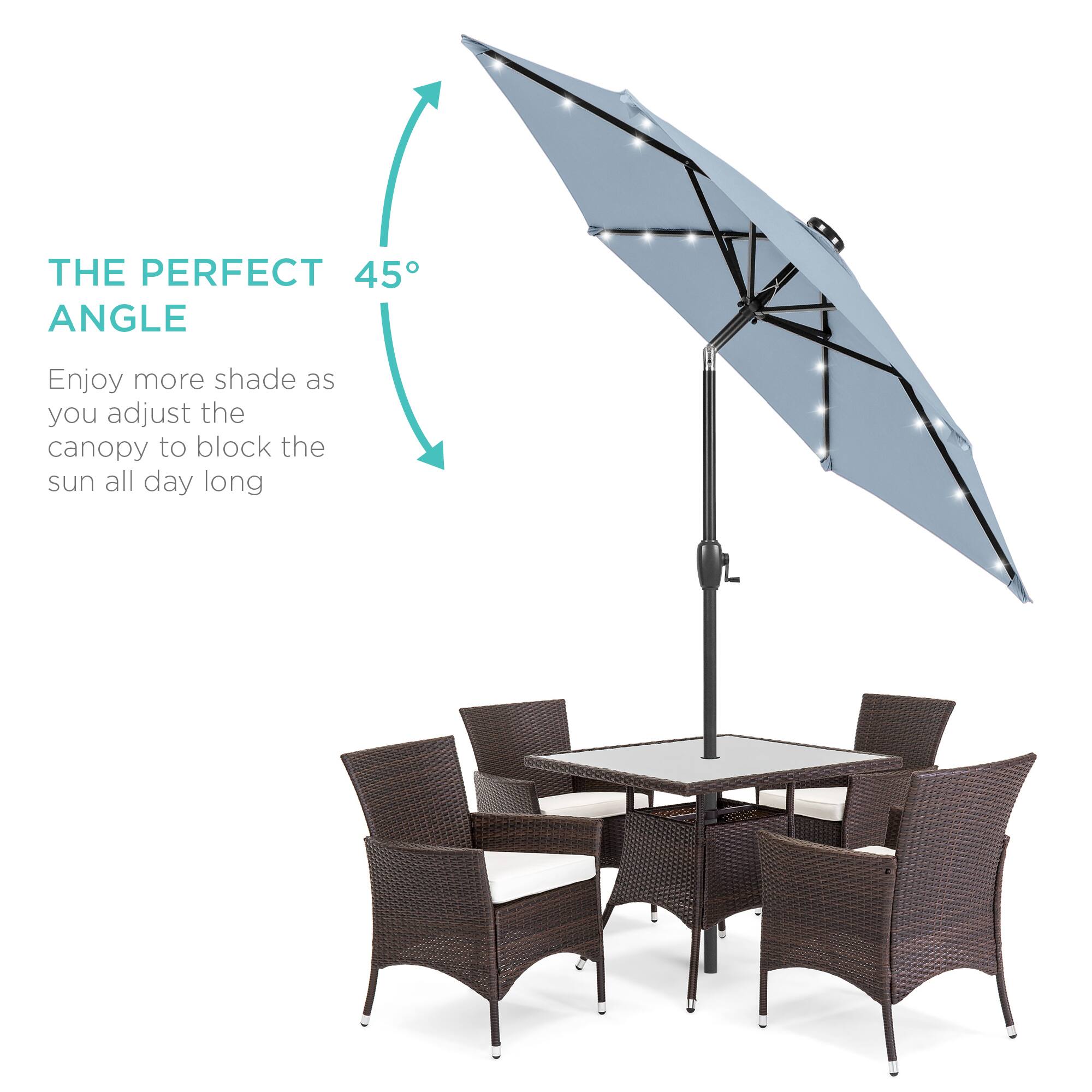 The perfect 45° angle. Enjoy more shade as you adjust the canopy to block the sun all day long.