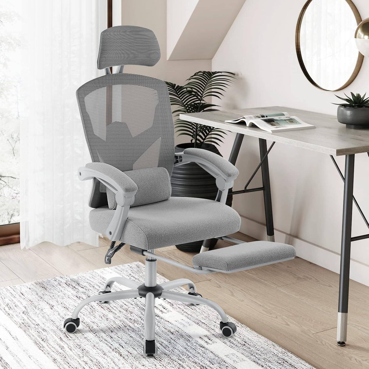 Left. Sweet - Home Office Desk Chair with Footrest, Headrest, Rolling Swivel Reclining Chairs for Home, Office, Gaming - Gray.