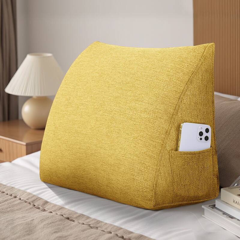 Angle. wowmax - Yellow Polyester Reading Pillow - Removable Ergonomic Support for Chair, Bed & Floor Use - Yellow.