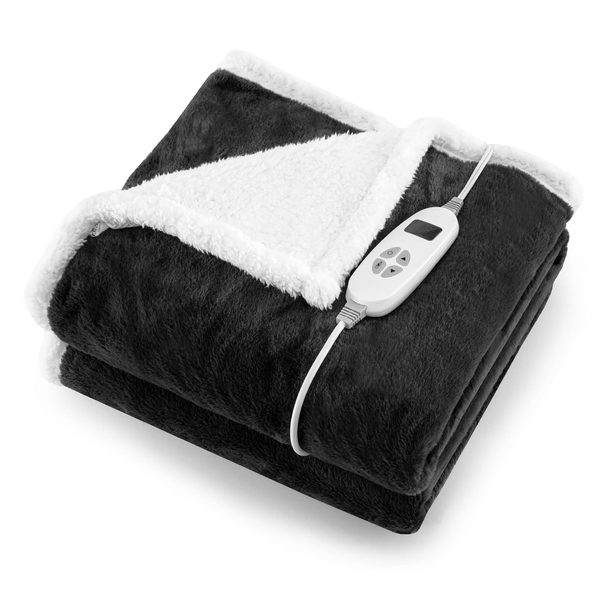 Costway - 60'' x 50'' Heated Blanket Throw with 10 Heat & 9 Hours Time Settiings - Grey/White